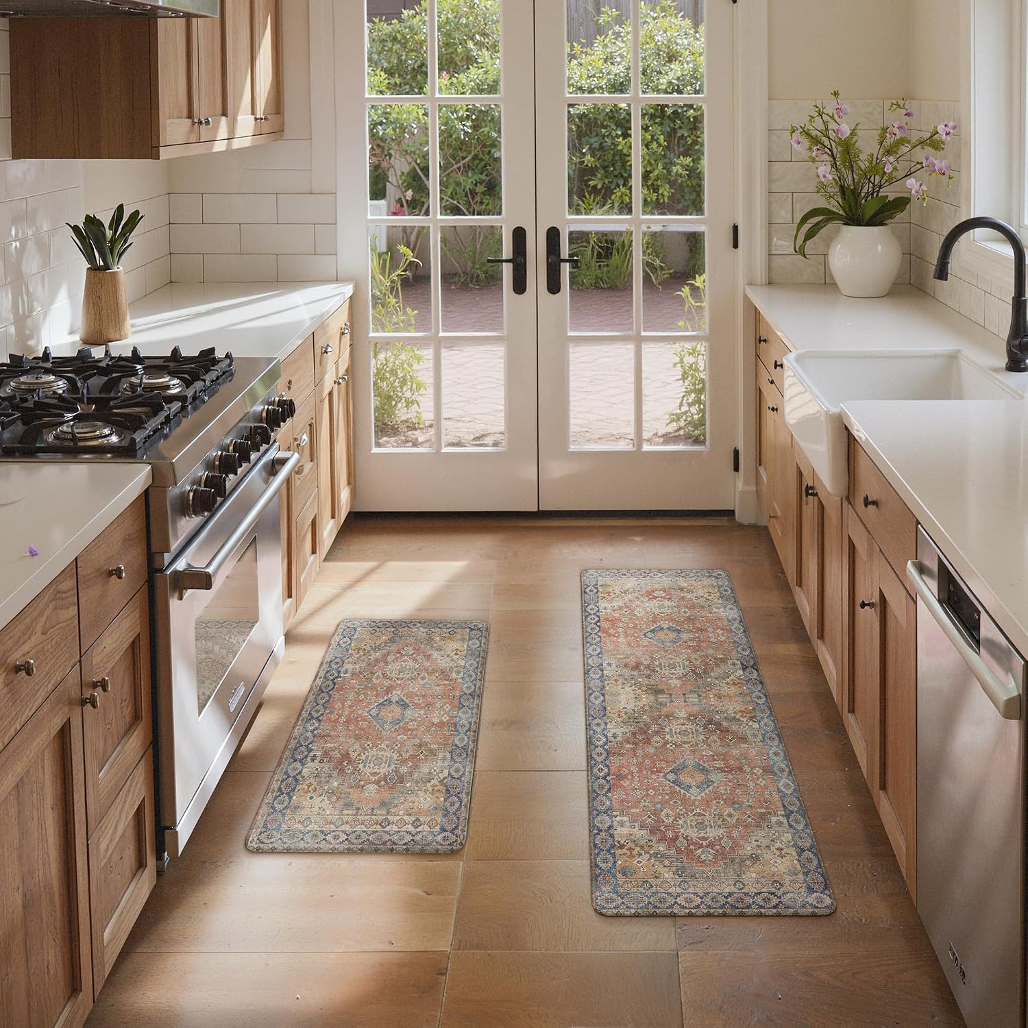 image:imageGENIMO Anti Fatigue Kitchen Mats for Floor 2PCS Cushioned Standing Mats 173x47amp173x30 Light Taupe Brown vintage boho rug set waterproof nonslip easyclean for home laundry sink farmhouseRetrobrick