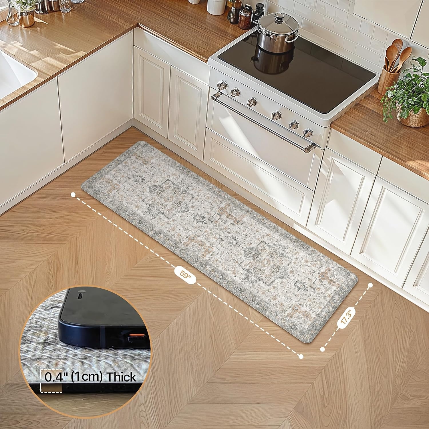 image:imageGENIMO Anti Fatigue Kitchen Mats for Floor 2PCS Cushioned Standing Mats 173x47amp173x30 Light Taupe Brown vintage boho rug set waterproof nonslip easyclean for home laundry sink farmhouseLight Taupe Brown