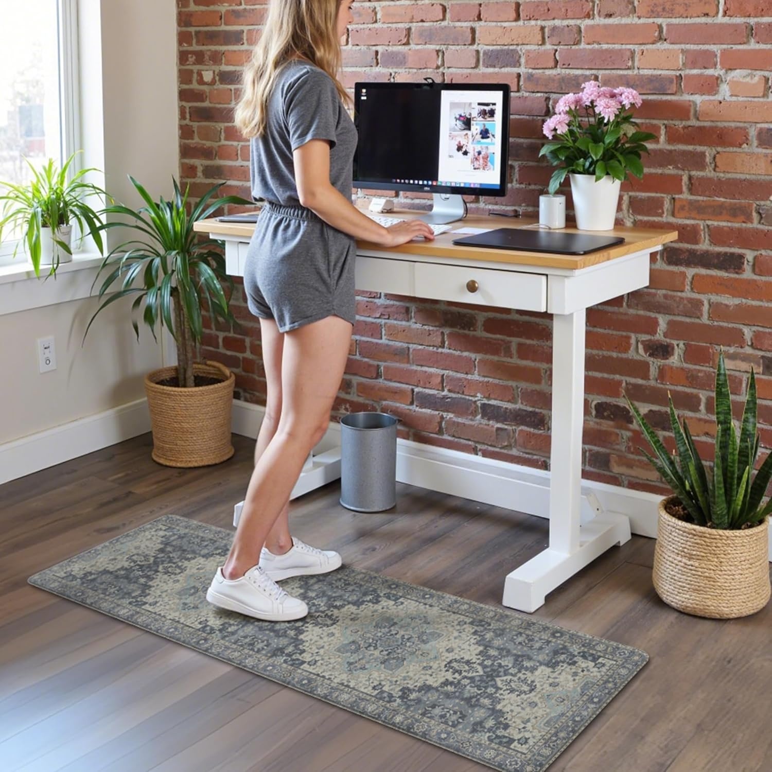 image:imageGENIMO Anti Fatigue Kitchen Mats for Floor 2PCS Cushioned Standing Mats 173x47amp173x30 Light Taupe Brown vintage boho rug set waterproof nonslip easyclean for home laundry sink farmhouseCenter Blue