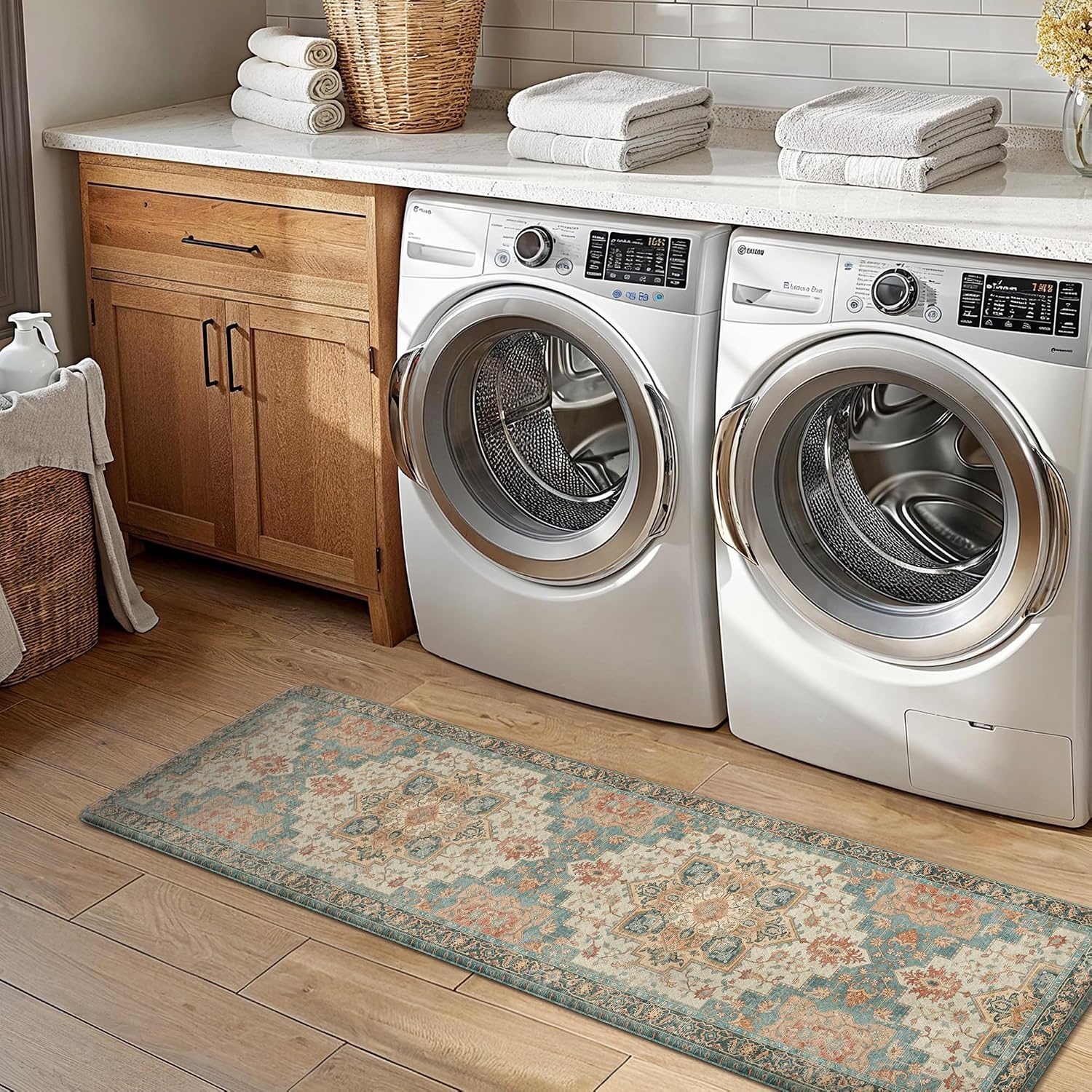 image:imageGENIMO Anti Fatigue Kitchen Mats for Floor 2PCS Cushioned Standing Mats 173x47amp173x30 Light Taupe Brown vintage boho rug set waterproof nonslip easyclean for home laundry sink farmhouseLake Blue