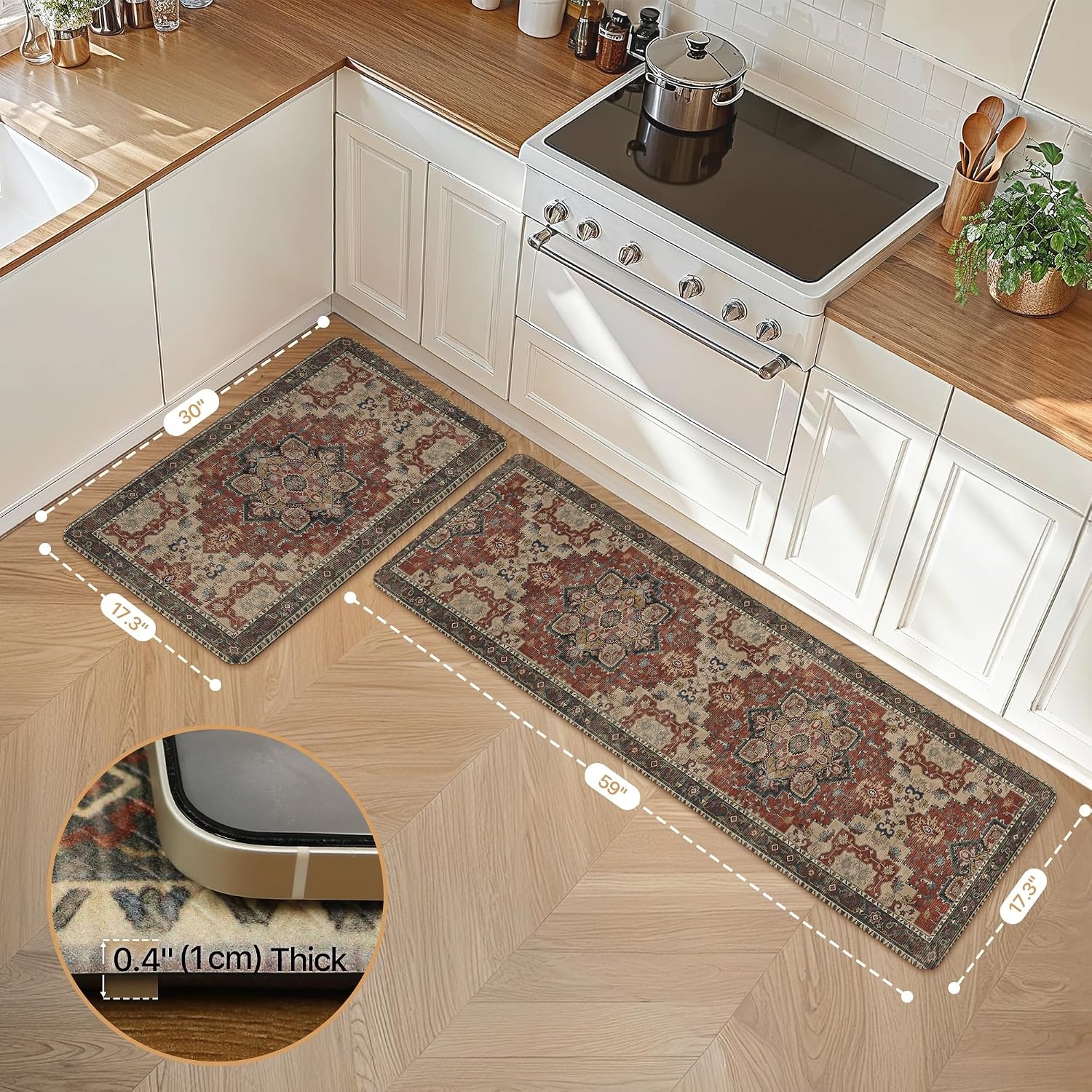 image:imageGENIMO Anti Fatigue Kitchen Mats for Floor 2PCS Cushioned Standing Mats 173x47amp173x30 Light Taupe Brown vintage boho rug set waterproof nonslip easyclean for home laundry sink farmhouseBordeaux Red
