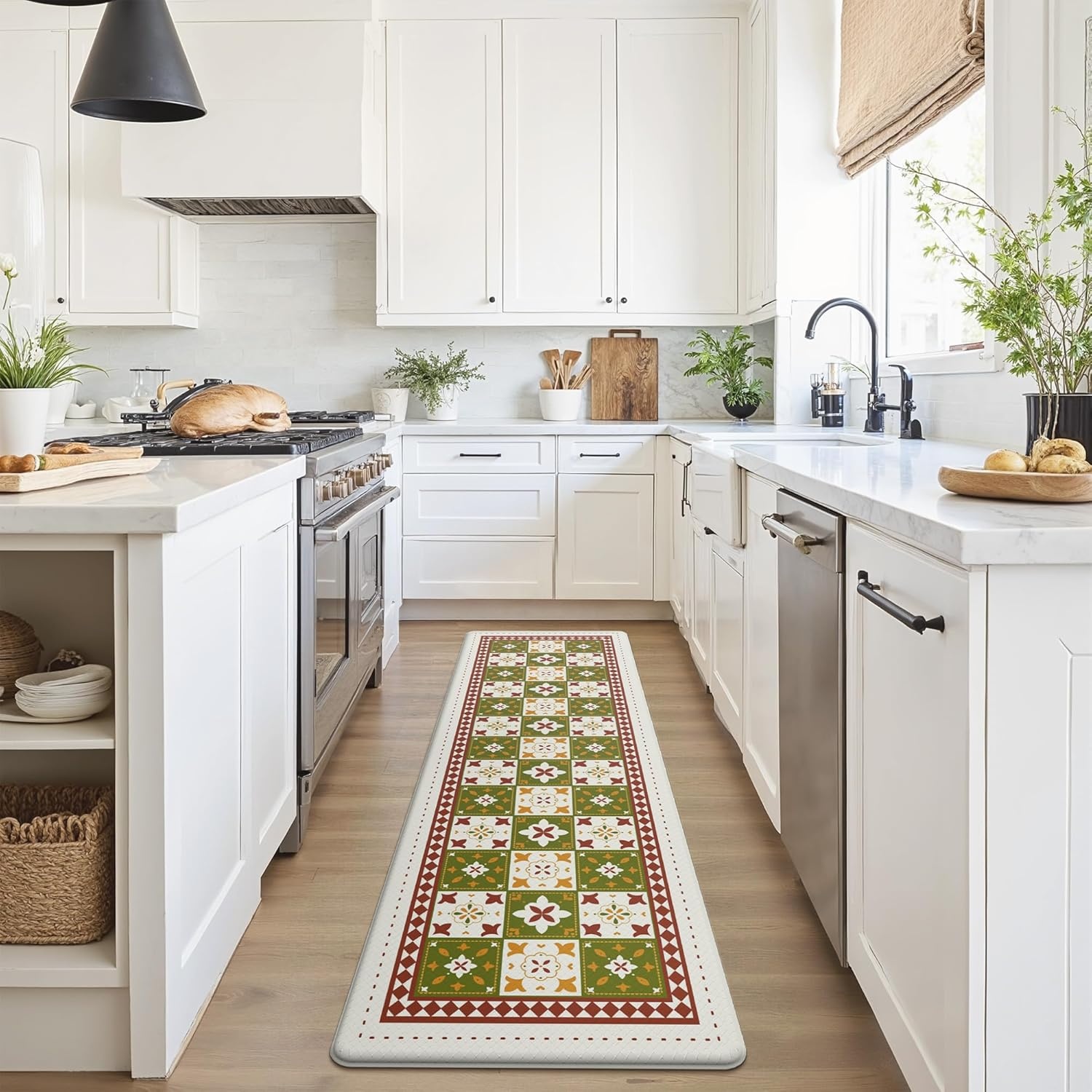 image:imageGENIMO Anti Fatigue Kitchen Mats for Floor 2PCS Cushioned Standing Mats 173x47amp173x30 Light Taupe Brown vintage boho rug set waterproof nonslip easyclean for home laundry sink farmhouseDgreen