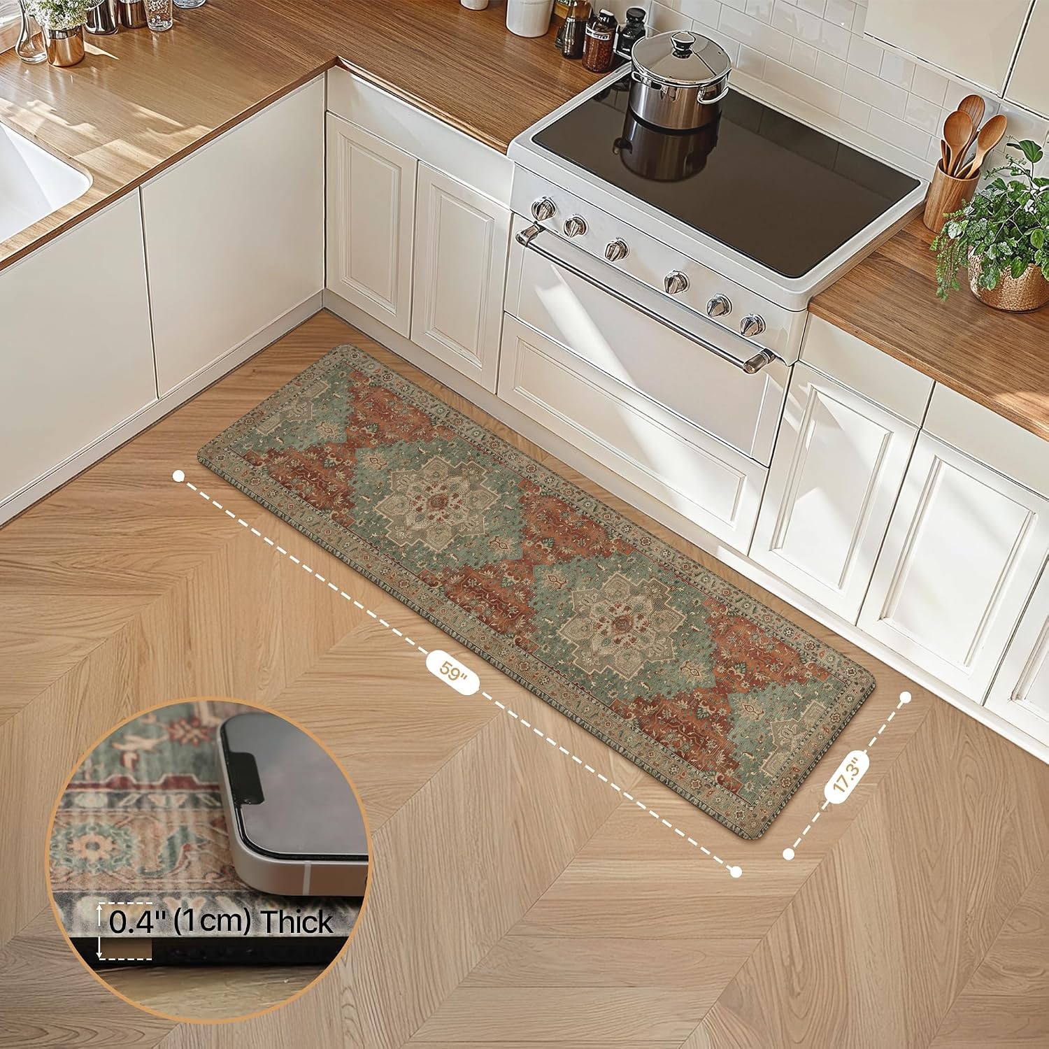 image:imageGENIMO Anti Fatigue Kitchen Mats for Floor 2PCS Cushioned Standing Mats 173x47amp173x30 Light Taupe Brown vintage boho rug set waterproof nonslip easyclean for home laundry sink farmhouseMulti Color