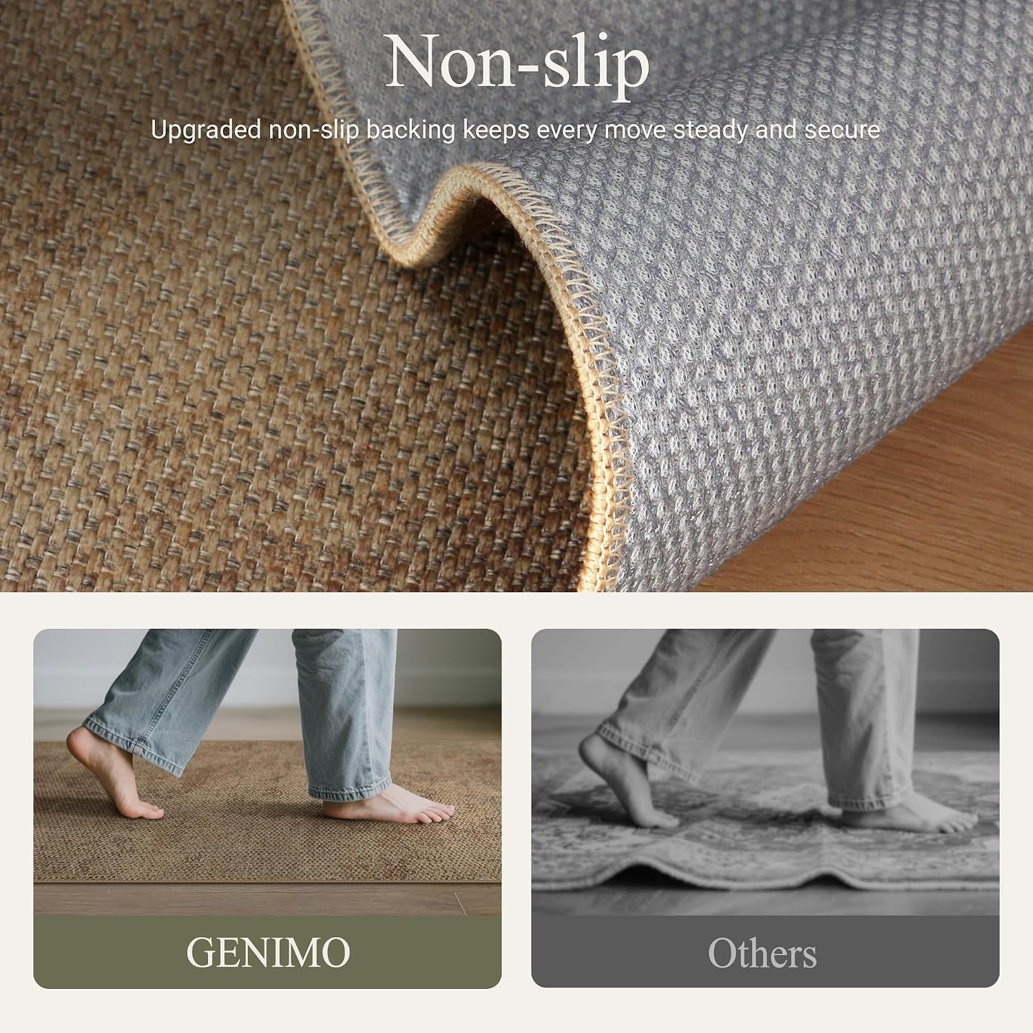 image:imageGENIMO Anti Fatigue Kitchen Mats for Floor 2PCS Cushioned Standing Mats 173x47amp173x30 Light Taupe Brown vintage boho rug set waterproof nonslip easyclean for home laundry sink farmhouseJute