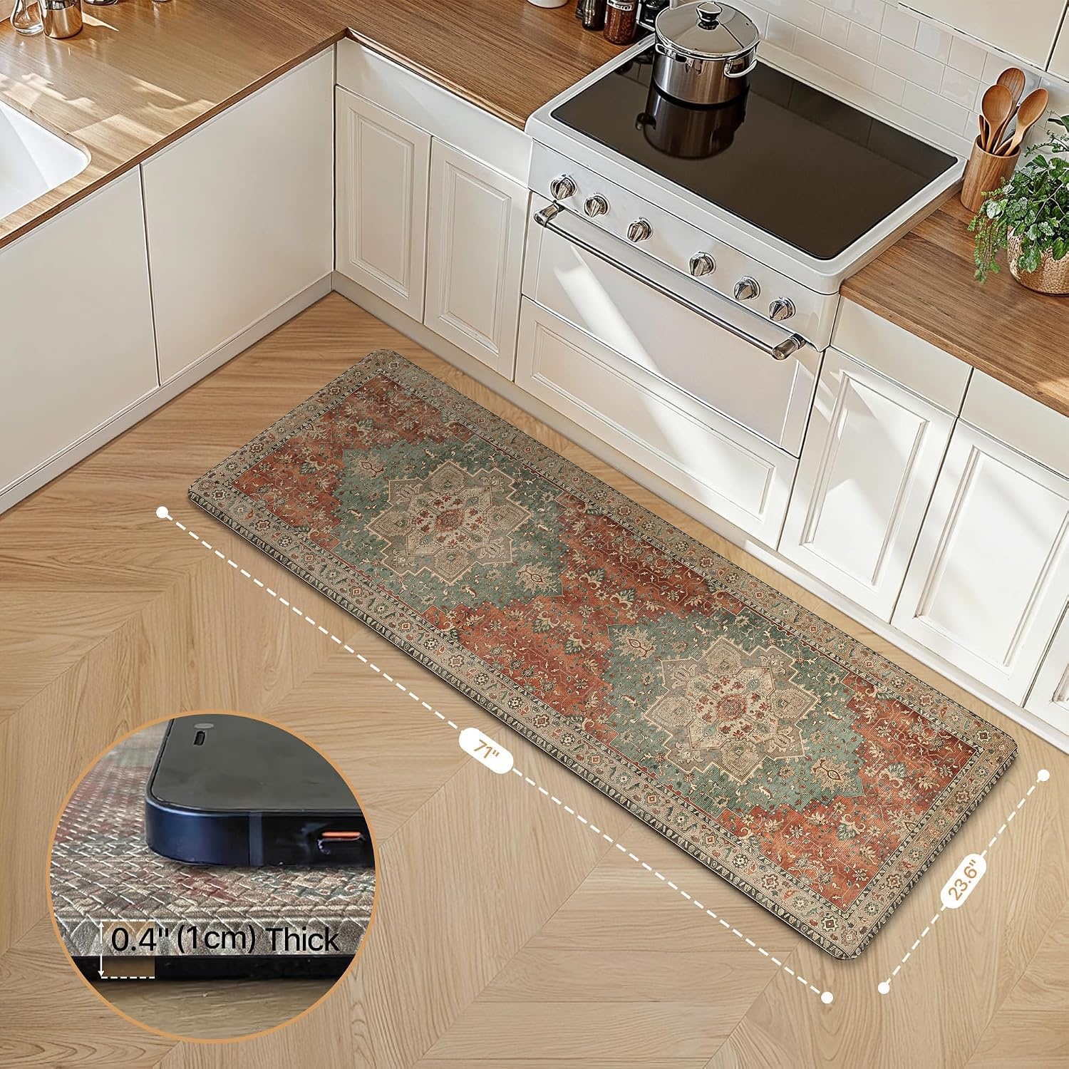 image:imageGENIMO Anti Fatigue Kitchen Mats for Floor 2PCS Cushioned Standing Mats 173x47amp173x30 Light Taupe Brown vintage boho rug set waterproof nonslip easyclean for home laundry sink farmhouseMulti Color