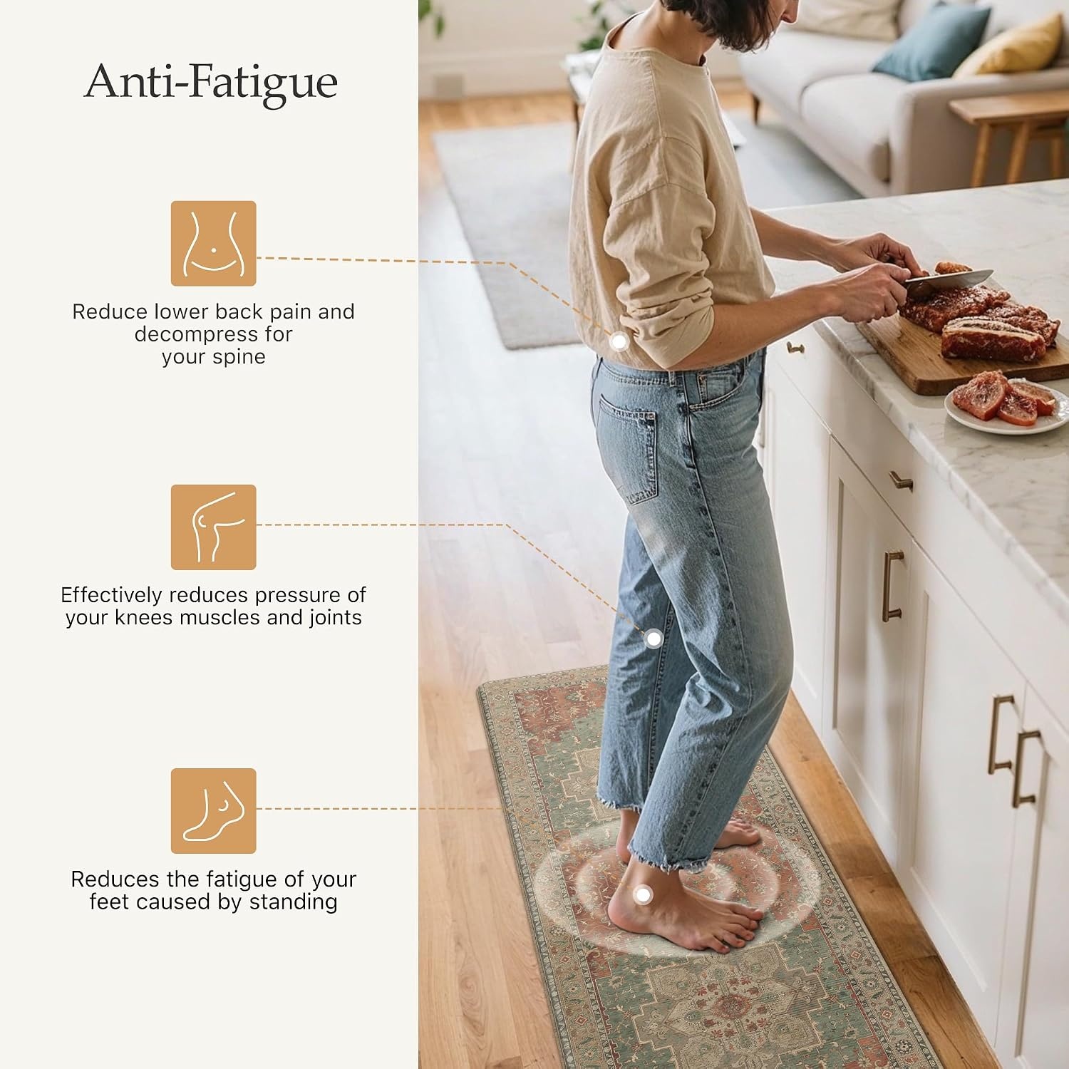 image:imageGENIMO Anti Fatigue Kitchen Mats for Floor 2PCS Cushioned Standing Mats 173x47amp173x30 Light Taupe Brown vintage boho rug set waterproof nonslip easyclean for home laundry sink farmhouseMulti Color
