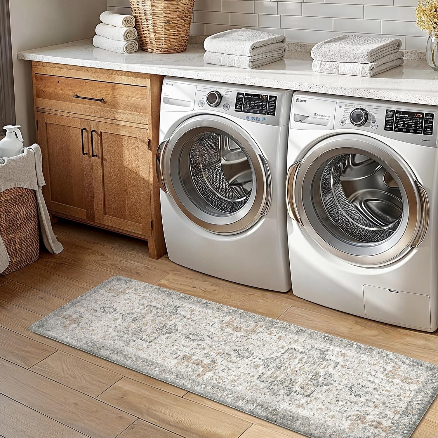 image:imageGENIMO Anti Fatigue Kitchen Mats for Floor 2PCS Cushioned Standing Mats 173x47amp173x30 Light Taupe Brown vintage boho rug set waterproof nonslip easyclean for home laundry sink farmhouseLight Taupe Brown
