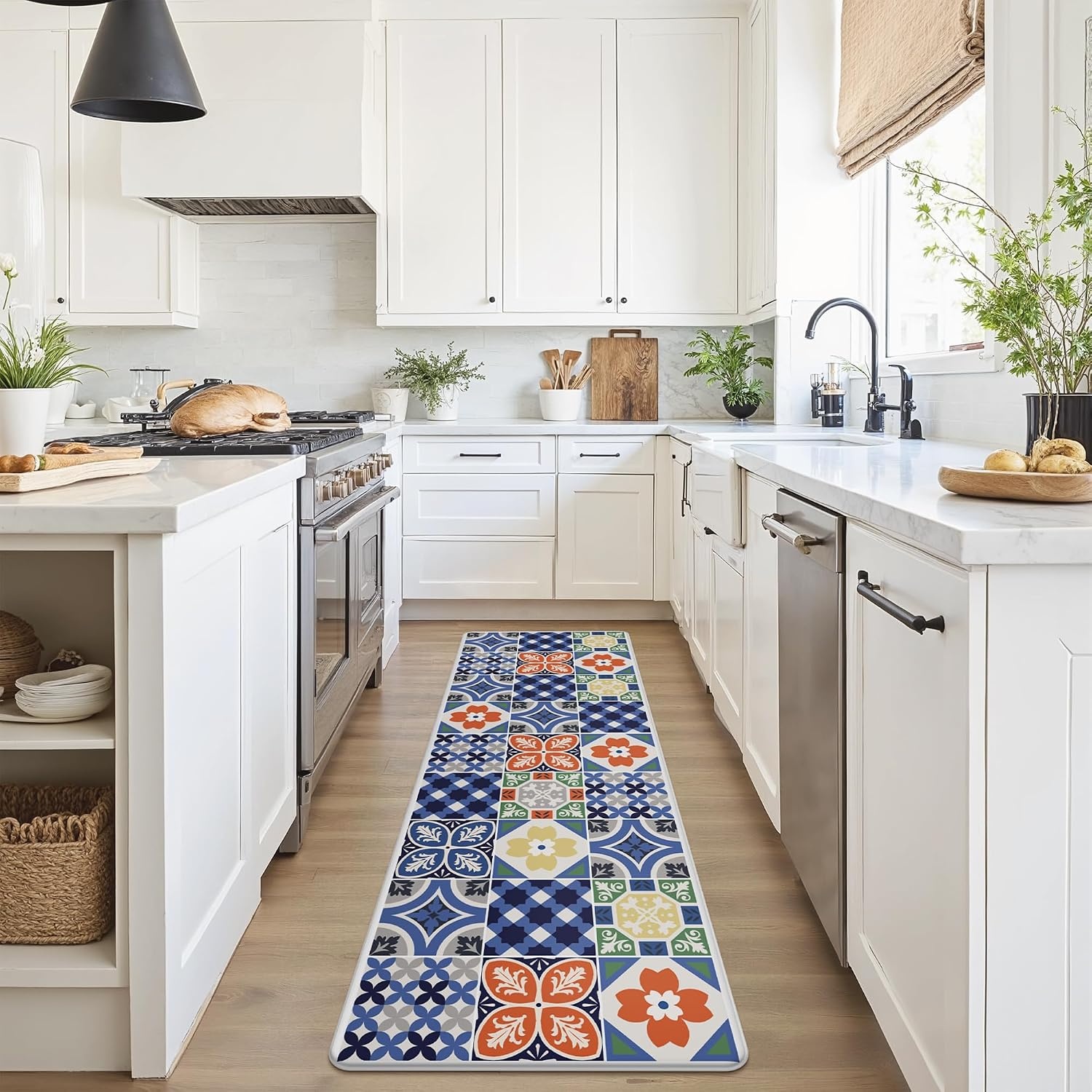 image:imageGENIMO Anti Fatigue Kitchen Mats for Floor 2PCS Cushioned Standing Mats 173x47amp173x30 Light Taupe Brown vintage boho rug set waterproof nonslip easyclean for home laundry sink farmhouseAblue