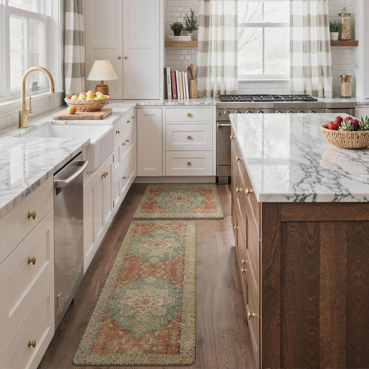 image:imageGENIMO Anti Fatigue Kitchen Mats for Floor 2PCS Cushioned Standing Mats 173x47amp173x30 Light Taupe Brown vintage boho rug set waterproof nonslip easyclean for home laundry sink farmhouseMulti Color