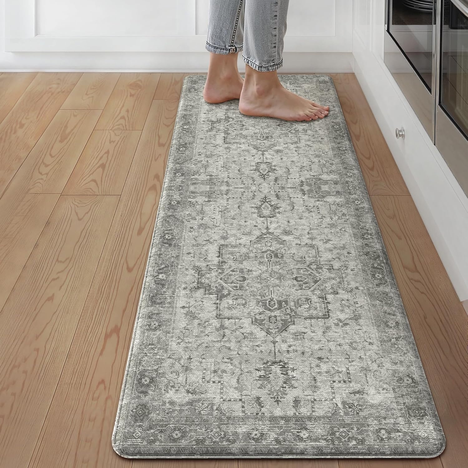 image:imageGENIMO Anti Fatigue Kitchen Mats for Floor 2PCS Cushioned Standing Mats 173x47amp173x30 Light Taupe Brown vintage boho rug set waterproof nonslip easyclean for home laundry sink farmhouseStone Gray
