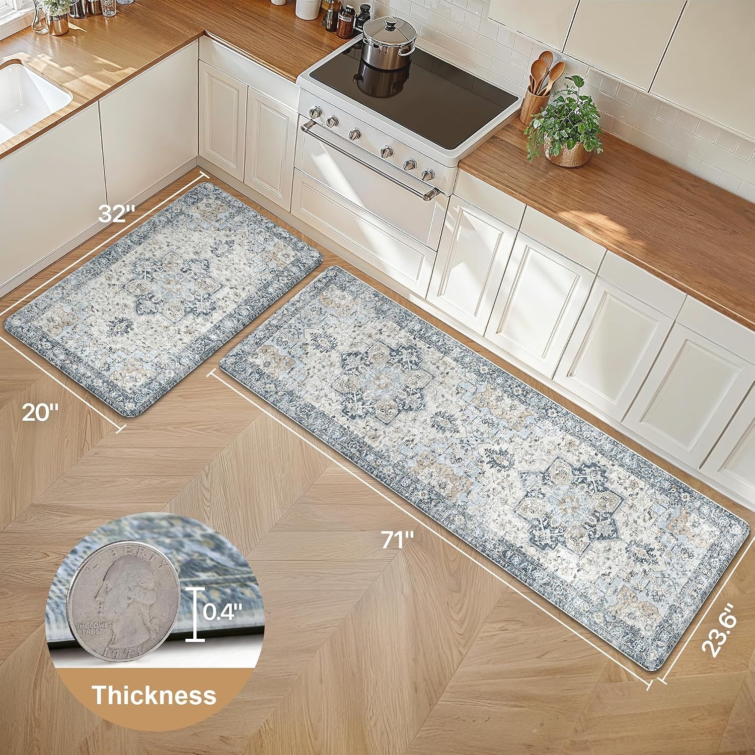image:imageGENIMO Anti Fatigue Kitchen Mats for Floor 2PCS Cushioned Standing Mats 173x47amp173x30 Light Taupe Brown vintage boho rug set waterproof nonslip easyclean for home laundry sink farmhouseLight Blue