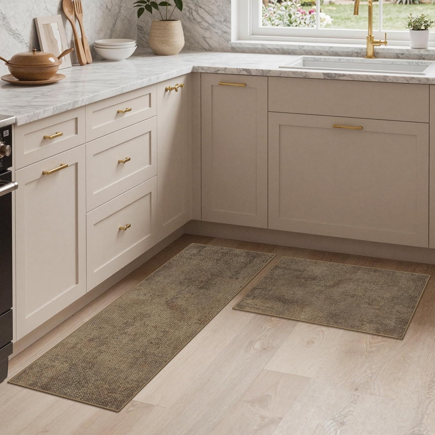 image:imageGENIMO Anti Fatigue Kitchen Mats for Floor 2PCS Cushioned Standing Mats 173x47amp173x30 Light Taupe Brown vintage boho rug set waterproof nonslip easyclean for home laundry sink farmhouseJute