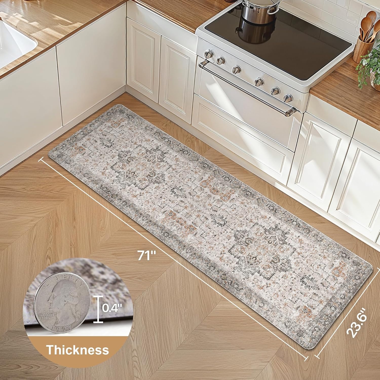 image:imageGENIMO Anti Fatigue Kitchen Mats for Floor 2PCS Cushioned Standing Mats 173x47amp173x30 Light Taupe Brown vintage boho rug set waterproof nonslip easyclean for home laundry sink farmhouseLight Taupe Brown