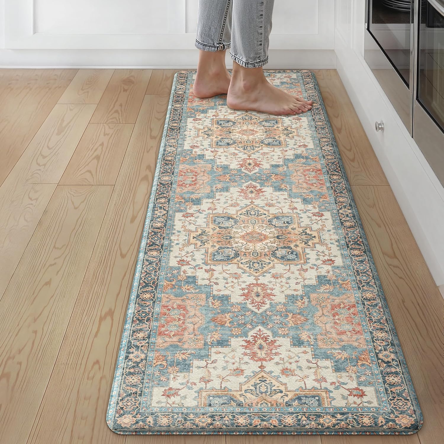 image:imageGENIMO Anti Fatigue Kitchen Mats for Floor 2PCS Cushioned Standing Mats 173x47amp173x30 Light Taupe Brown vintage boho rug set waterproof nonslip easyclean for home laundry sink farmhouseBluesalmon