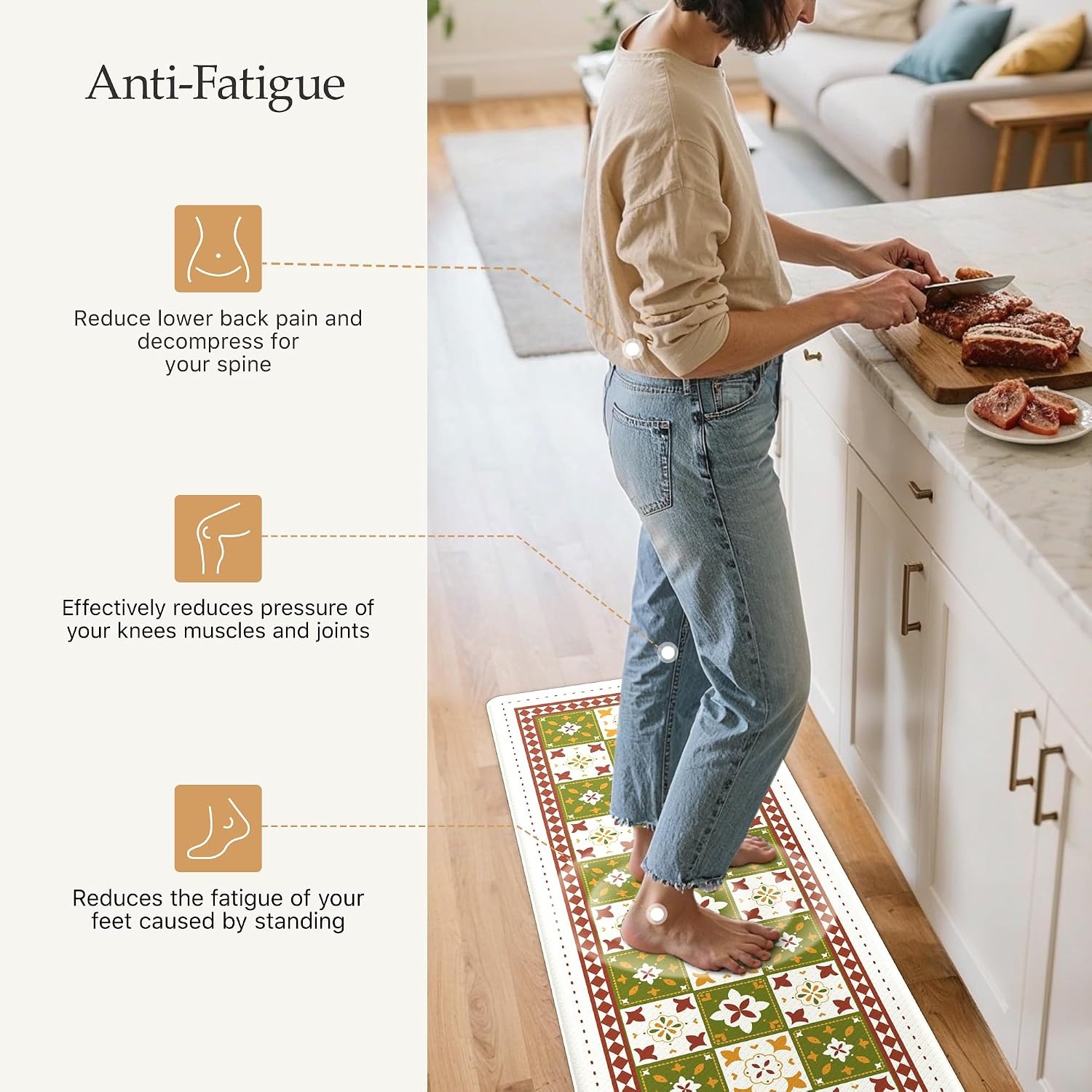 image:imageGENIMO Anti Fatigue Kitchen Mats for Floor 2PCS Cushioned Standing Mats 173x47amp173x30 Light Taupe Brown vintage boho rug set waterproof nonslip easyclean for home laundry sink farmhouseDgreen