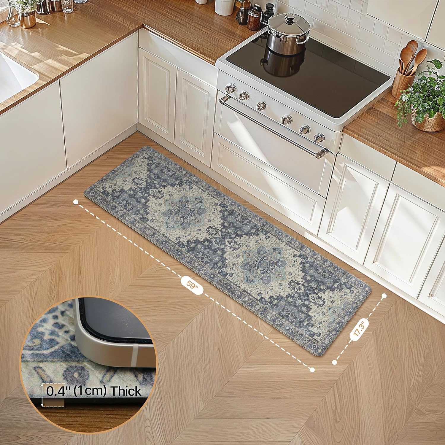image:imageGENIMO Anti Fatigue Kitchen Mats for Floor 2PCS Cushioned Standing Mats 173x47amp173x30 Light Taupe Brown vintage boho rug set waterproof nonslip easyclean for home laundry sink farmhouseCenter Blue