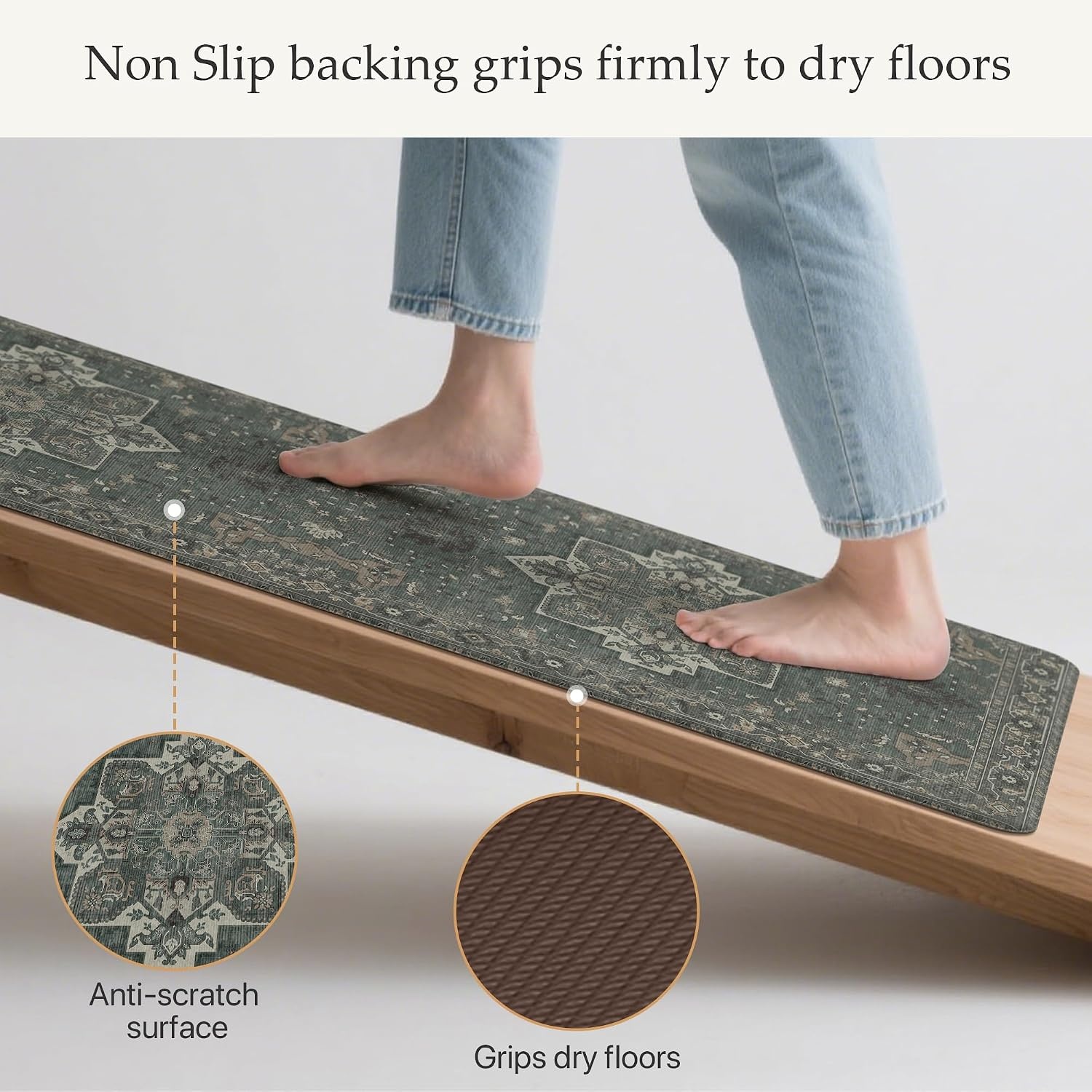 image:imageGENIMO Anti Fatigue Kitchen Mats for Floor 2PCS Cushioned Standing Mats 173x47amp173x30 Light Taupe Brown vintage boho rug set waterproof nonslip easyclean for home laundry sink farmhouseForest Green