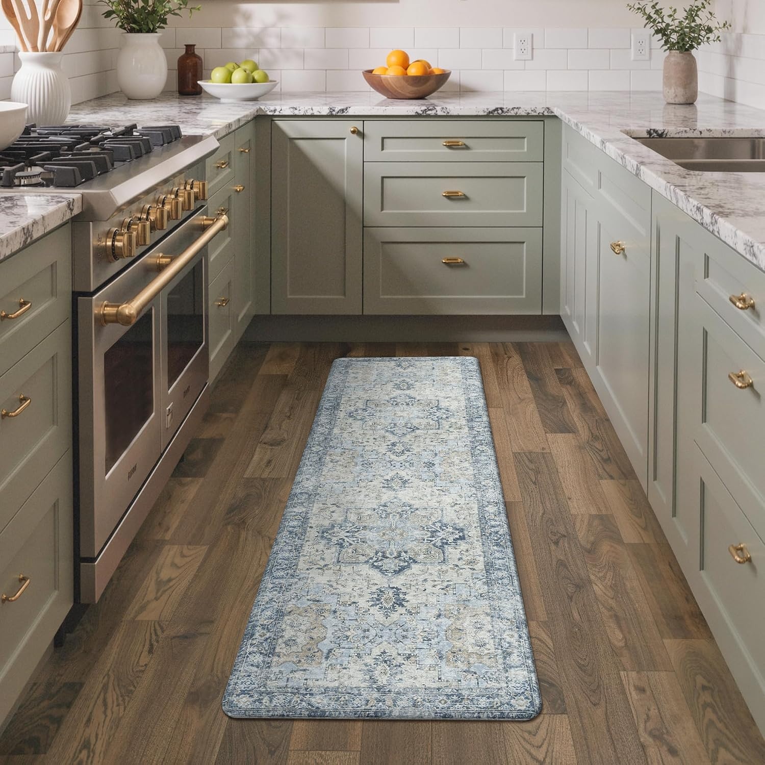 image:imageGENIMO Anti Fatigue Kitchen Mats for Floor 2PCS Cushioned Standing Mats 173x47amp173x30 Light Taupe Brown vintage boho rug set waterproof nonslip easyclean for home laundry sink farmhouseLight Blue