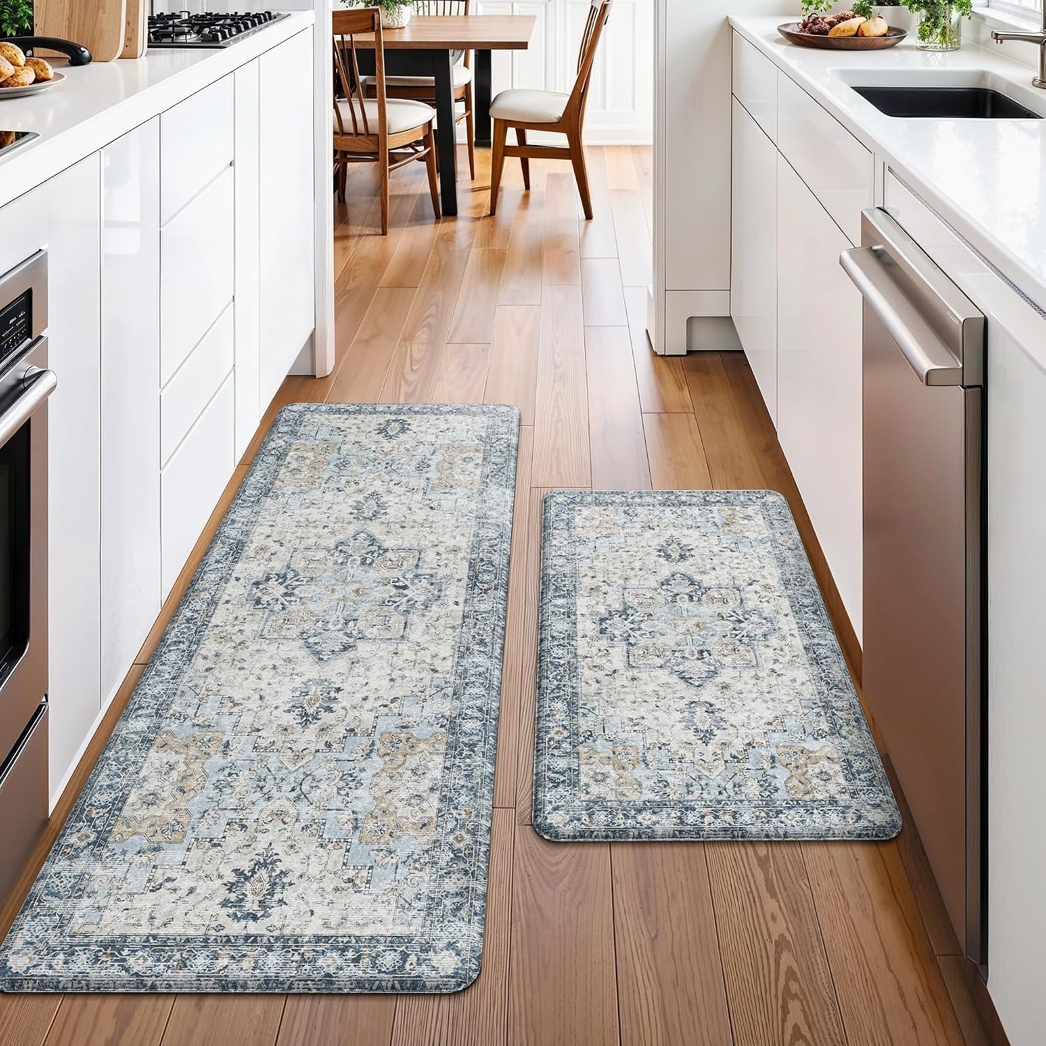 image:imageGENIMO Anti Fatigue Kitchen Mats for Floor 2PCS Cushioned Standing Mats 173x47amp173x30 Light Taupe Brown vintage boho rug set waterproof nonslip easyclean for home laundry sink farmhouseLight Blue