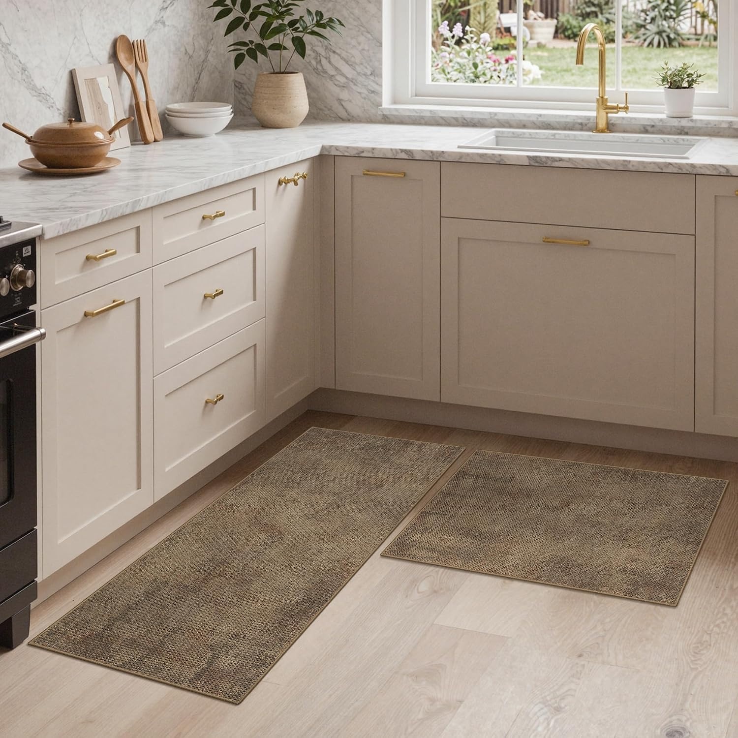 image:imageGENIMO Anti Fatigue Kitchen Mats for Floor 2PCS Cushioned Standing Mats 173x47amp173x30 Light Taupe Brown vintage boho rug set waterproof nonslip easyclean for home laundry sink farmhouseJute