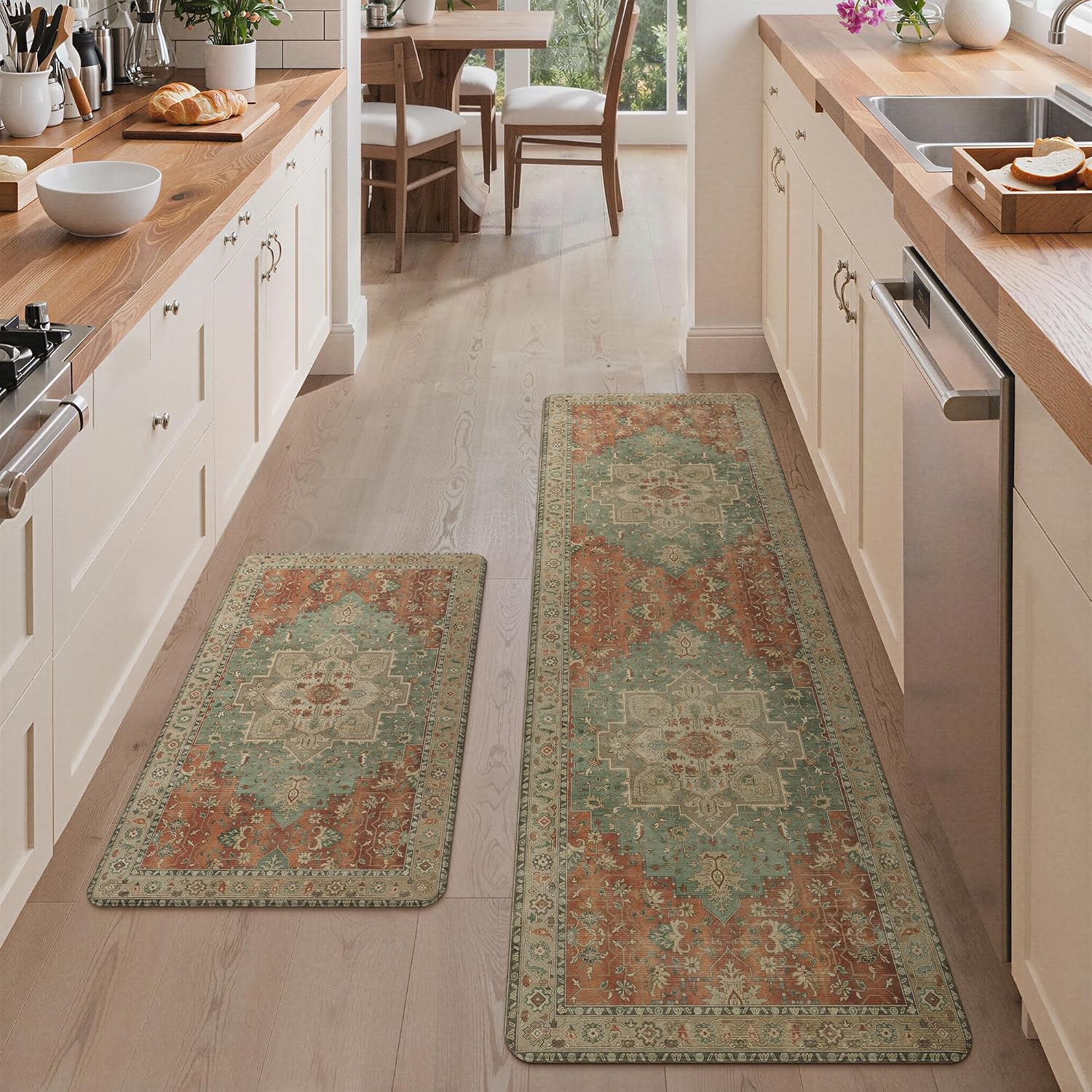 image:imageGENIMO Anti Fatigue Kitchen Mats for Floor 2PCS Cushioned Standing Mats 173x47amp173x30 Light Taupe Brown vintage boho rug set waterproof nonslip easyclean for home laundry sink farmhouseMulti Color