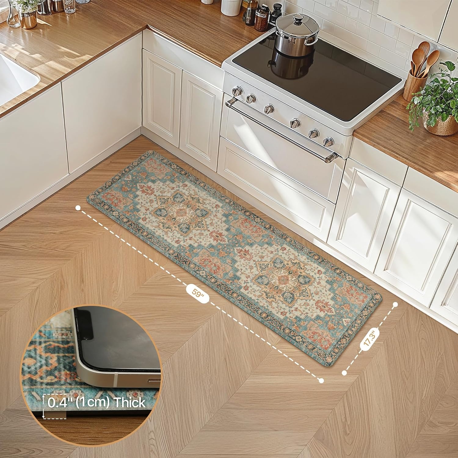 image:imageGENIMO Anti Fatigue Kitchen Mats for Floor 2PCS Cushioned Standing Mats 173x47amp173x30 Light Taupe Brown vintage boho rug set waterproof nonslip easyclean for home laundry sink farmhouseLake Blue