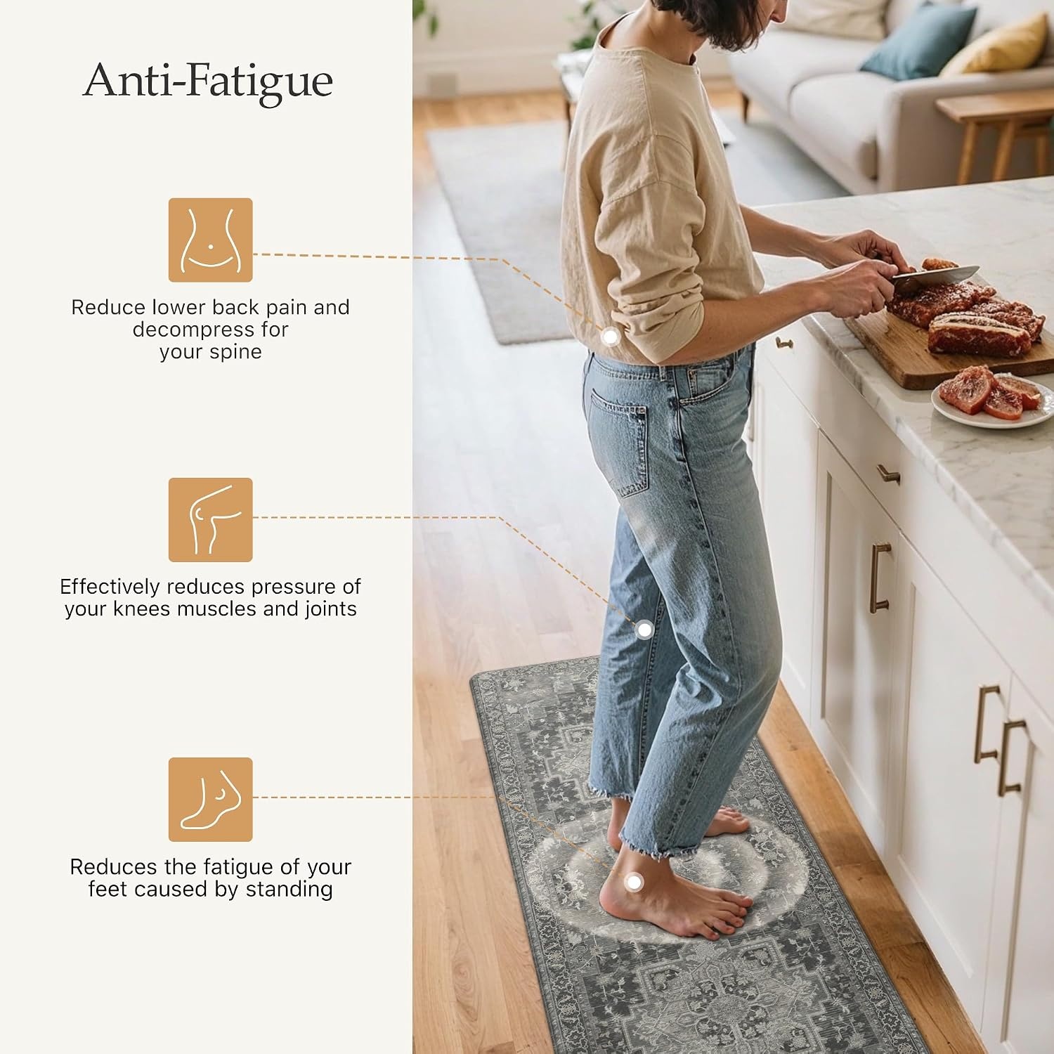 image:imageGENIMO Anti Fatigue Kitchen Mats for Floor 2PCS Cushioned Standing Mats 173x47amp173x30 Light Taupe Brown vintage boho rug set waterproof nonslip easyclean for home laundry sink farmhouseDark Gray