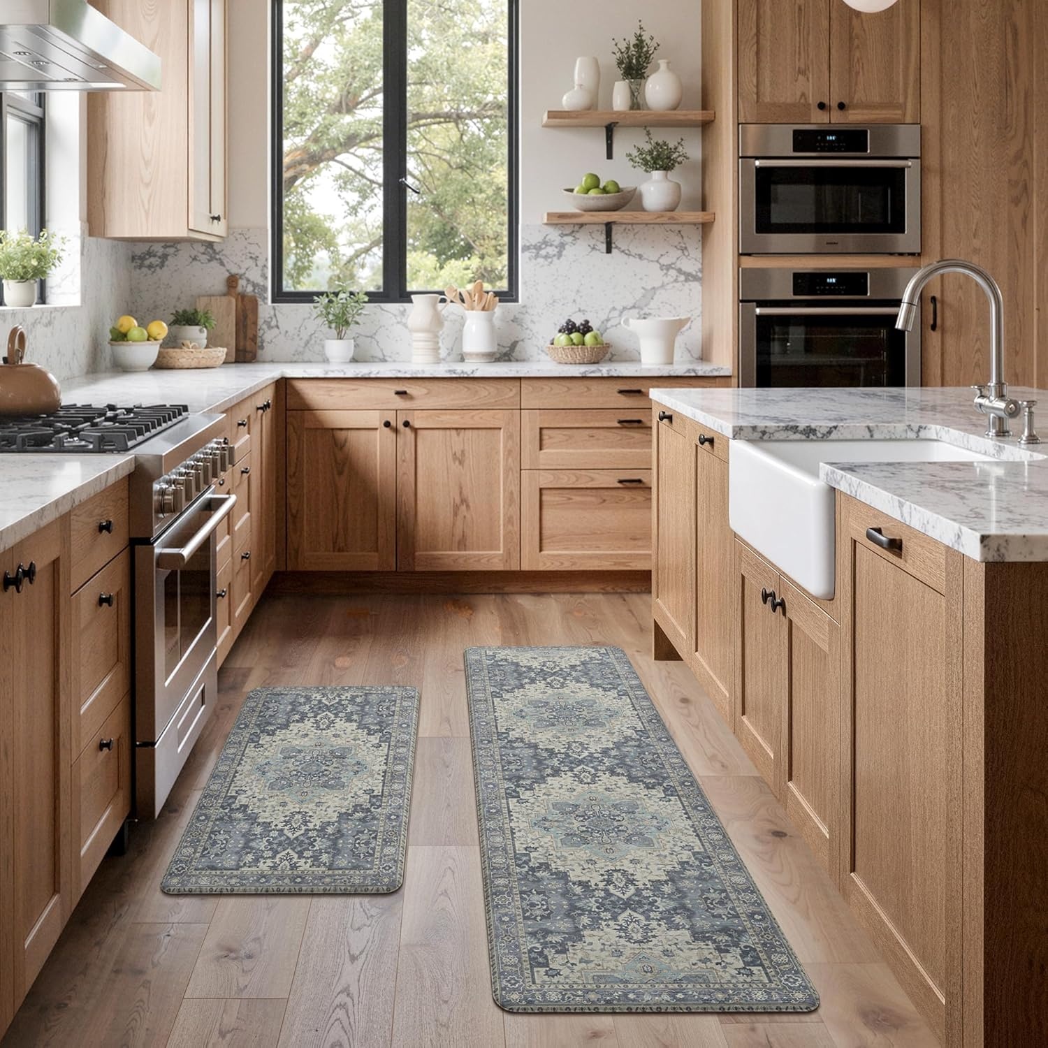 image:imageGENIMO Anti Fatigue Kitchen Mats for Floor 2PCS Cushioned Standing Mats 173x47amp173x30 Light Taupe Brown vintage boho rug set waterproof nonslip easyclean for home laundry sink farmhouseCenter Blue
