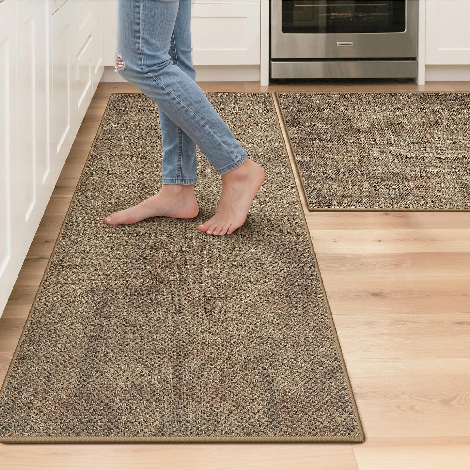 image:imageGENIMO Anti Fatigue Kitchen Mats for Floor 2PCS Cushioned Standing Mats 173x47amp173x30 Light Taupe Brown vintage boho rug set waterproof nonslip easyclean for home laundry sink farmhouseJute