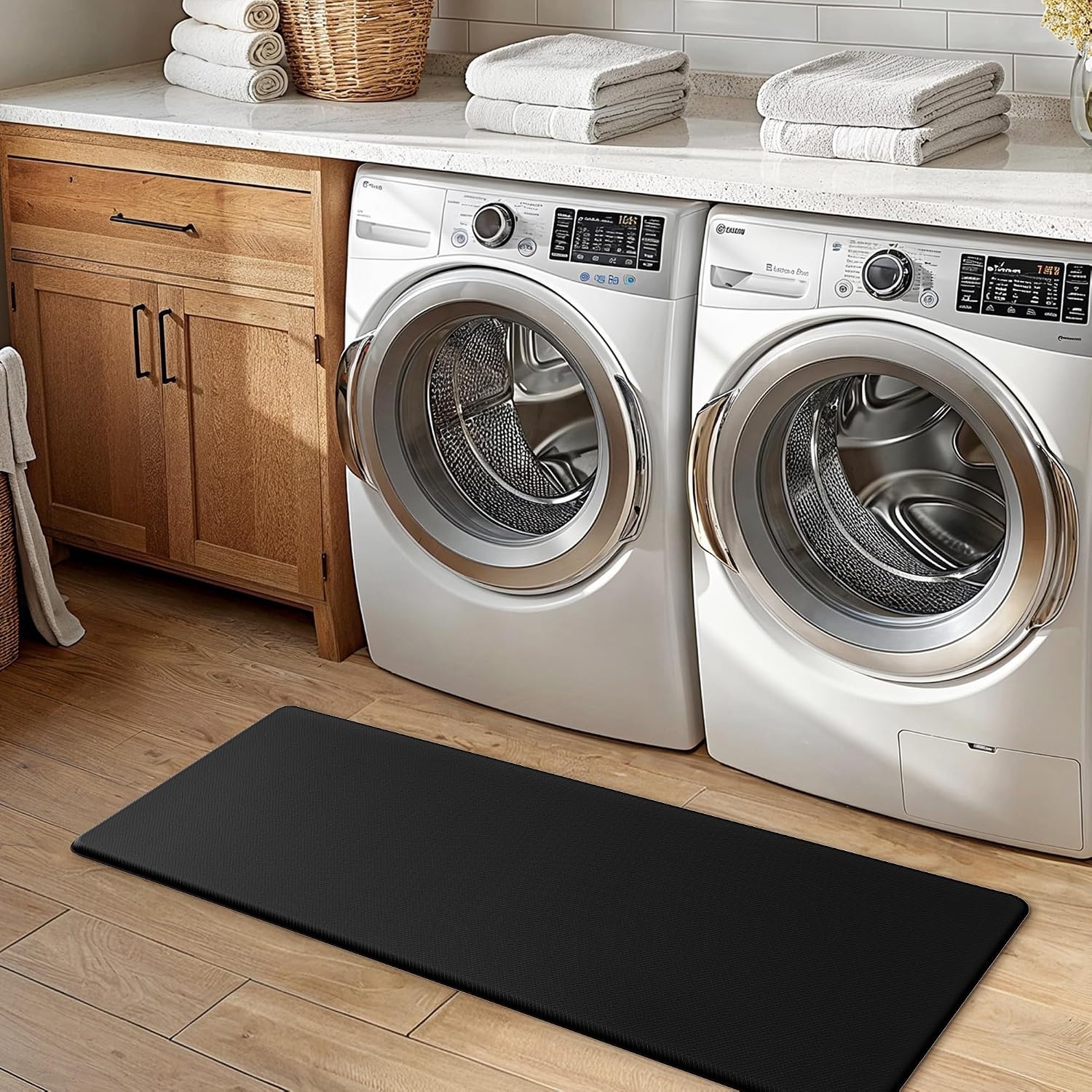 image:imageGENIMO Anti Fatigue Kitchen Mats for Floor 2PCS Cushioned Standing Mats 173x47amp173x30 Light Taupe Brown vintage boho rug set waterproof nonslip easyclean for home laundry sink farmhouseClassic Black