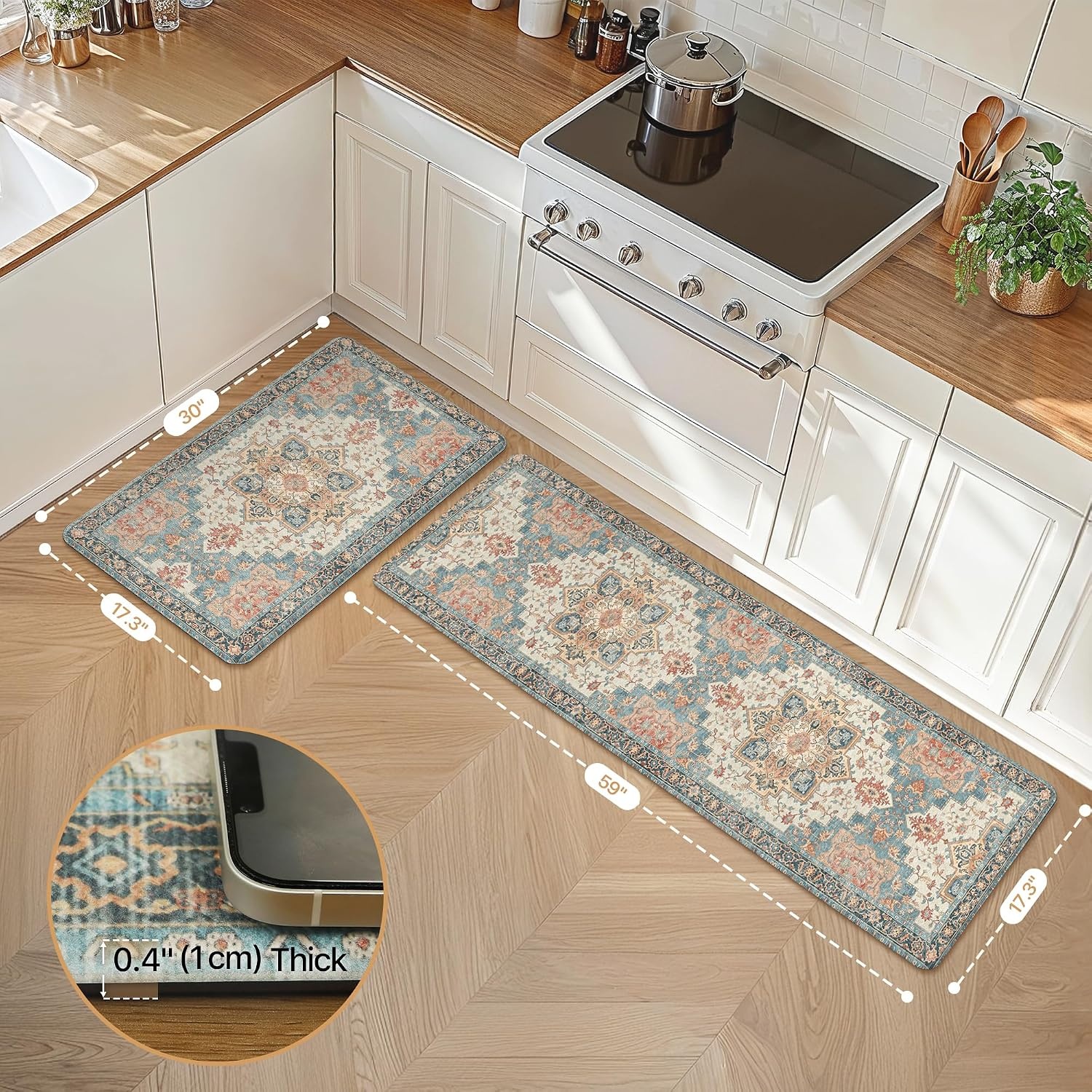 image:imageGENIMO Anti Fatigue Kitchen Mats for Floor 2PCS Cushioned Standing Mats 173x47amp173x30 Light Taupe Brown vintage boho rug set waterproof nonslip easyclean for home laundry sink farmhouseBluesalmon