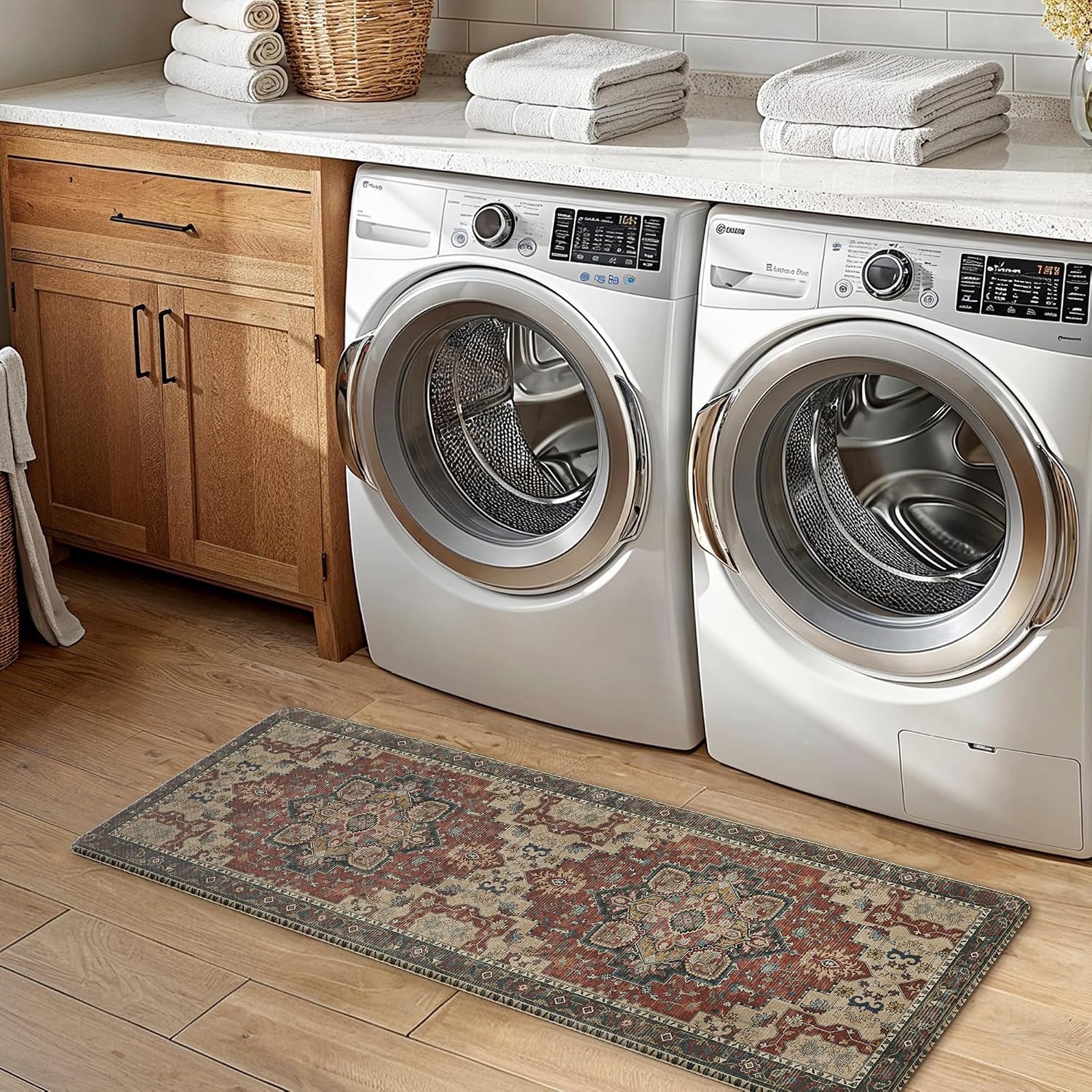 image:imageGENIMO Anti Fatigue Kitchen Mats for Floor 2PCS Cushioned Standing Mats 173x47amp173x30 Light Taupe Brown vintage boho rug set waterproof nonslip easyclean for home laundry sink farmhouseBordeaux Red