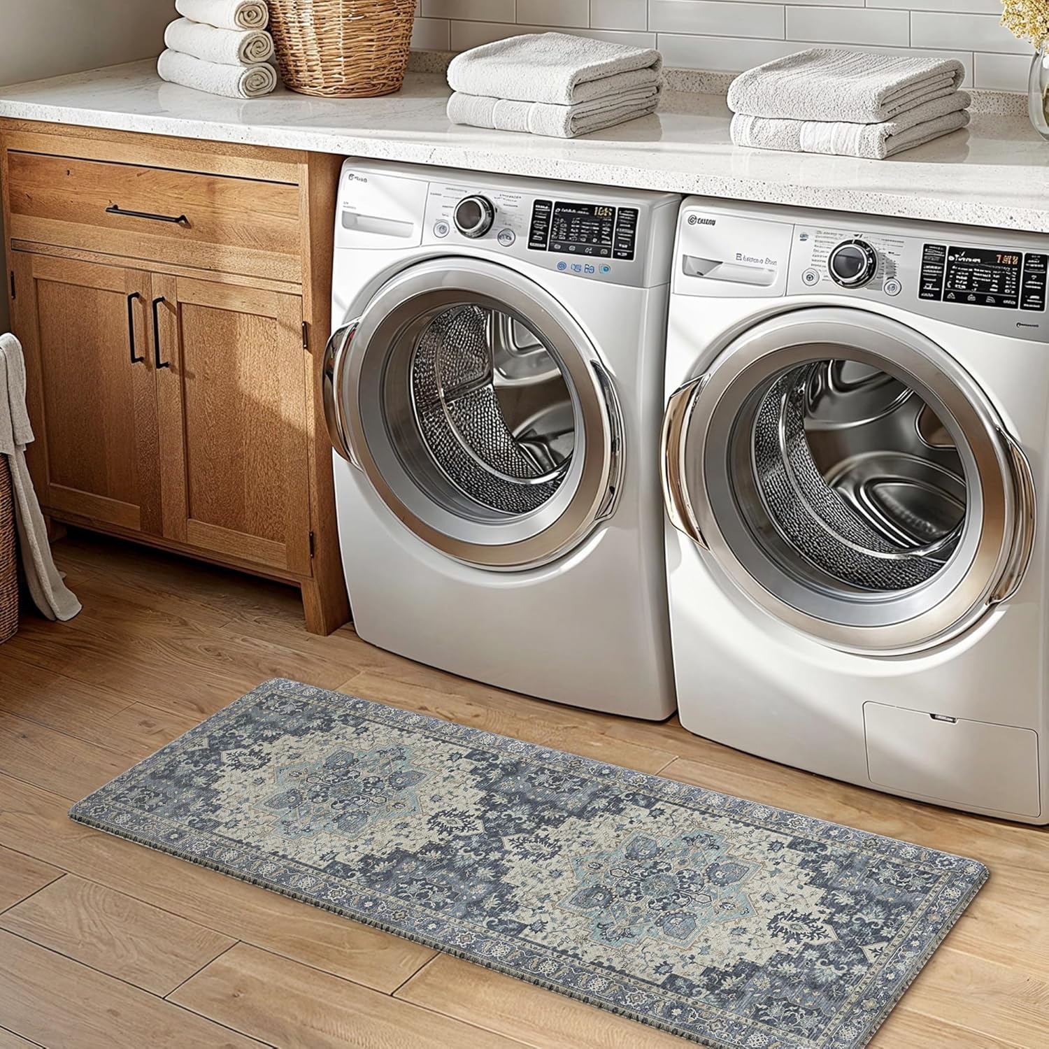 image:imageGENIMO Anti Fatigue Kitchen Mats for Floor 2PCS Cushioned Standing Mats 173x47amp173x30 Light Taupe Brown vintage boho rug set waterproof nonslip easyclean for home laundry sink farmhouseCenter Blue