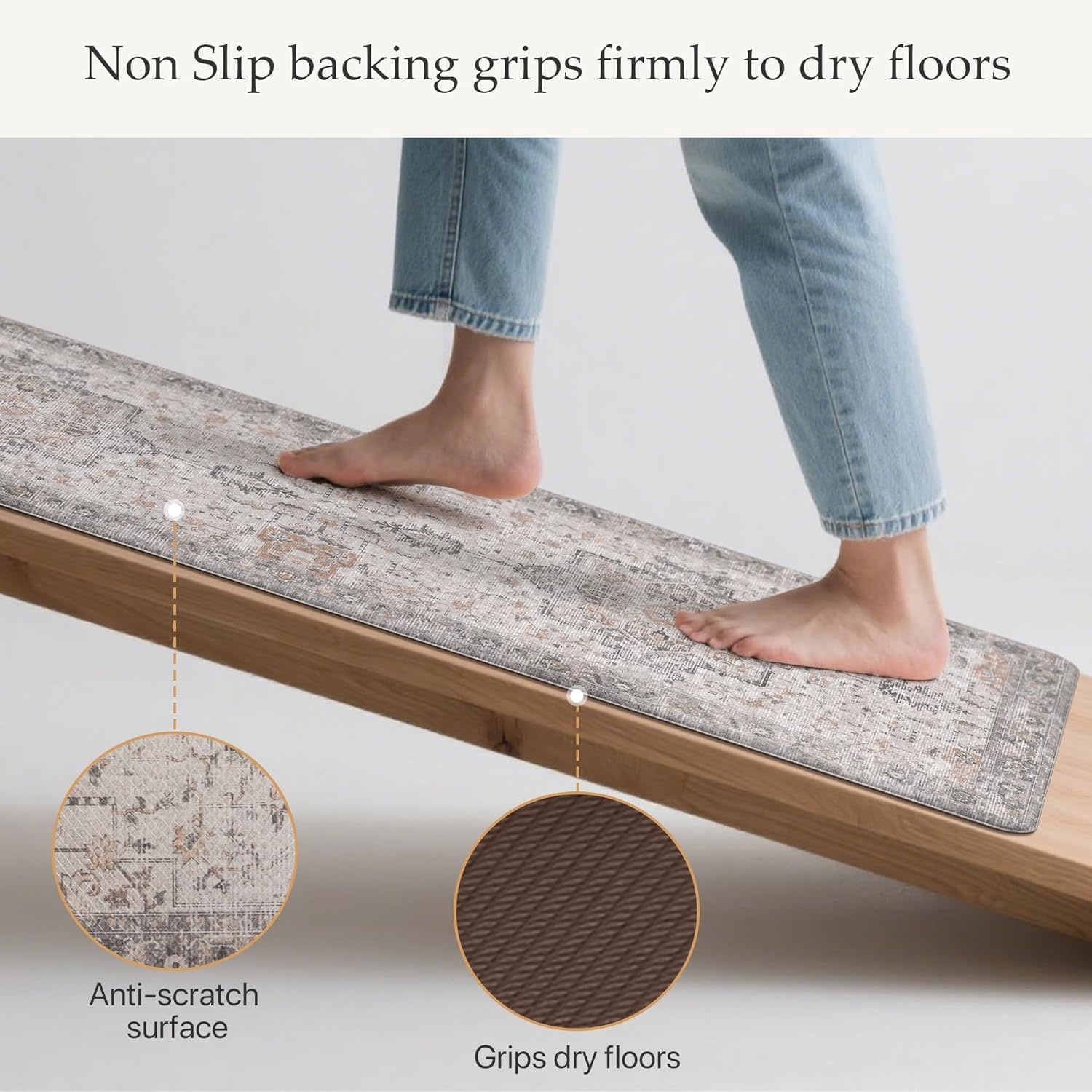 image:imageGENIMO Anti Fatigue Kitchen Mats for Floor 2PCS Cushioned Standing Mats 173x47amp173x30 Light Taupe Brown vintage boho rug set waterproof nonslip easyclean for home laundry sink farmhouseSoft Rose Taupe