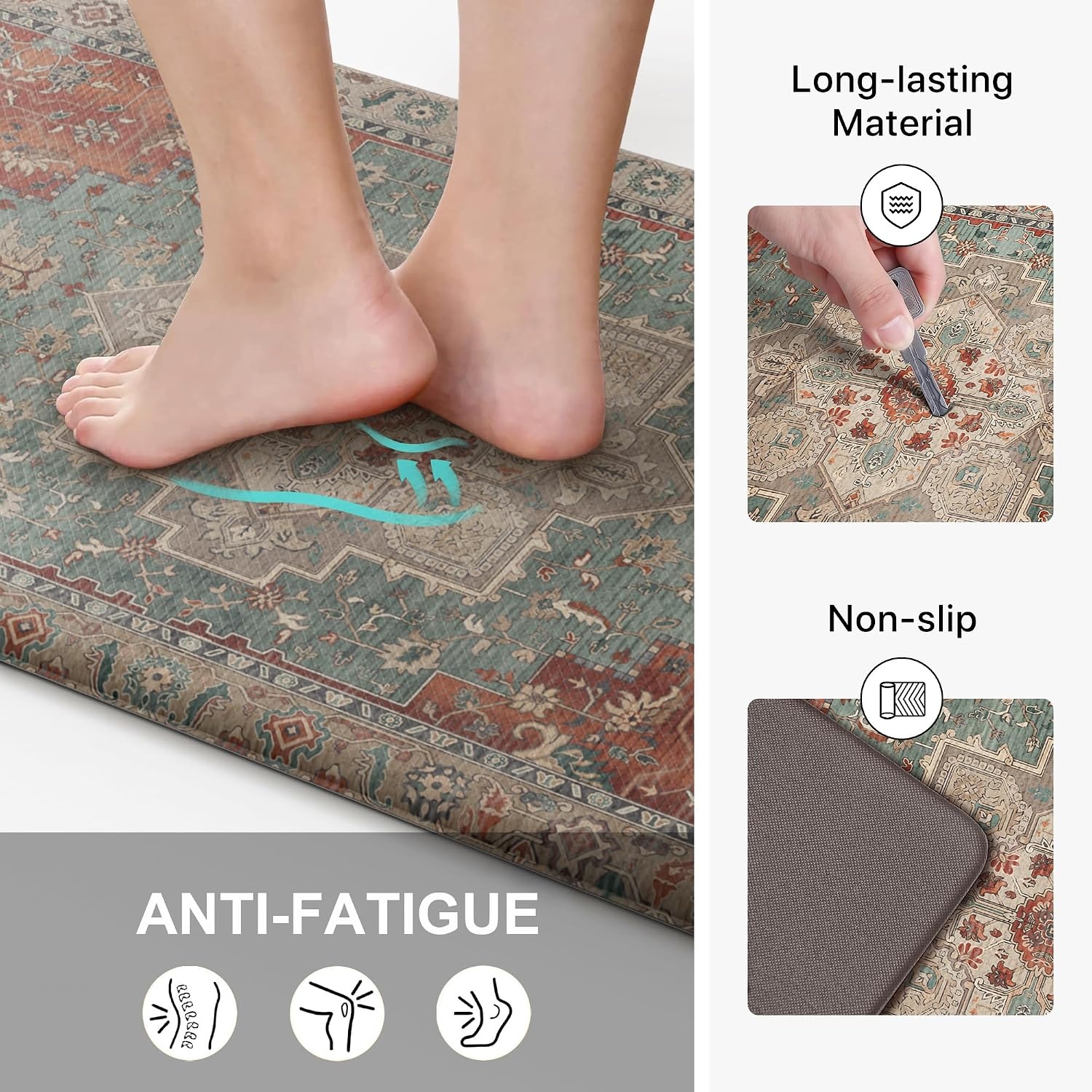 image:imageGENIMO Anti Fatigue Kitchen Mats for Floor 2PCS Cushioned Standing Mats 173x47amp173x30 Light Taupe Brown vintage boho rug set waterproof nonslip easyclean for home laundry sink farmhouseMulti Color