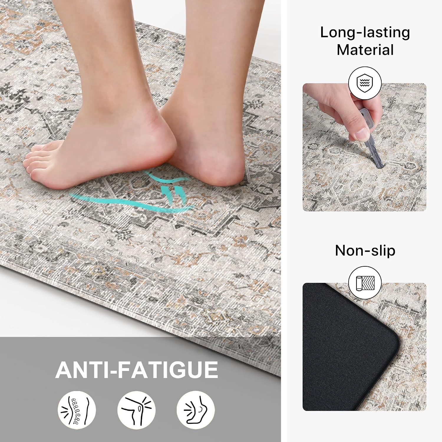 image:imageGENIMO Anti Fatigue Kitchen Mats for Floor 2PCS Cushioned Standing Mats 173x47amp173x30 Light Taupe Brown vintage boho rug set waterproof nonslip easyclean for home laundry sink farmhouseLight Taupe Brown