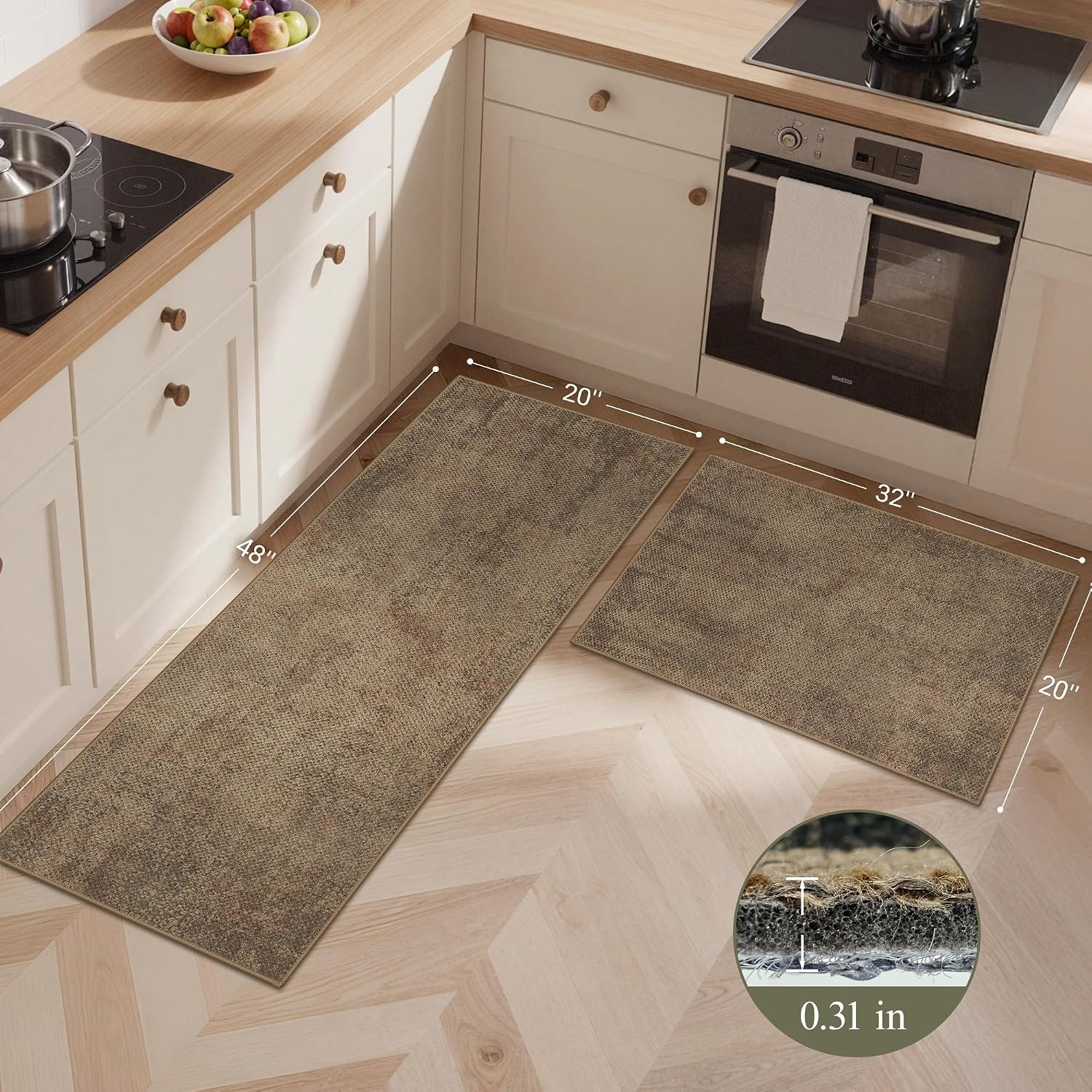 image:imageGENIMO Anti Fatigue Kitchen Mats for Floor 2PCS Cushioned Standing Mats 173x47amp173x30 Light Taupe Brown vintage boho rug set waterproof nonslip easyclean for home laundry sink farmhouseJute