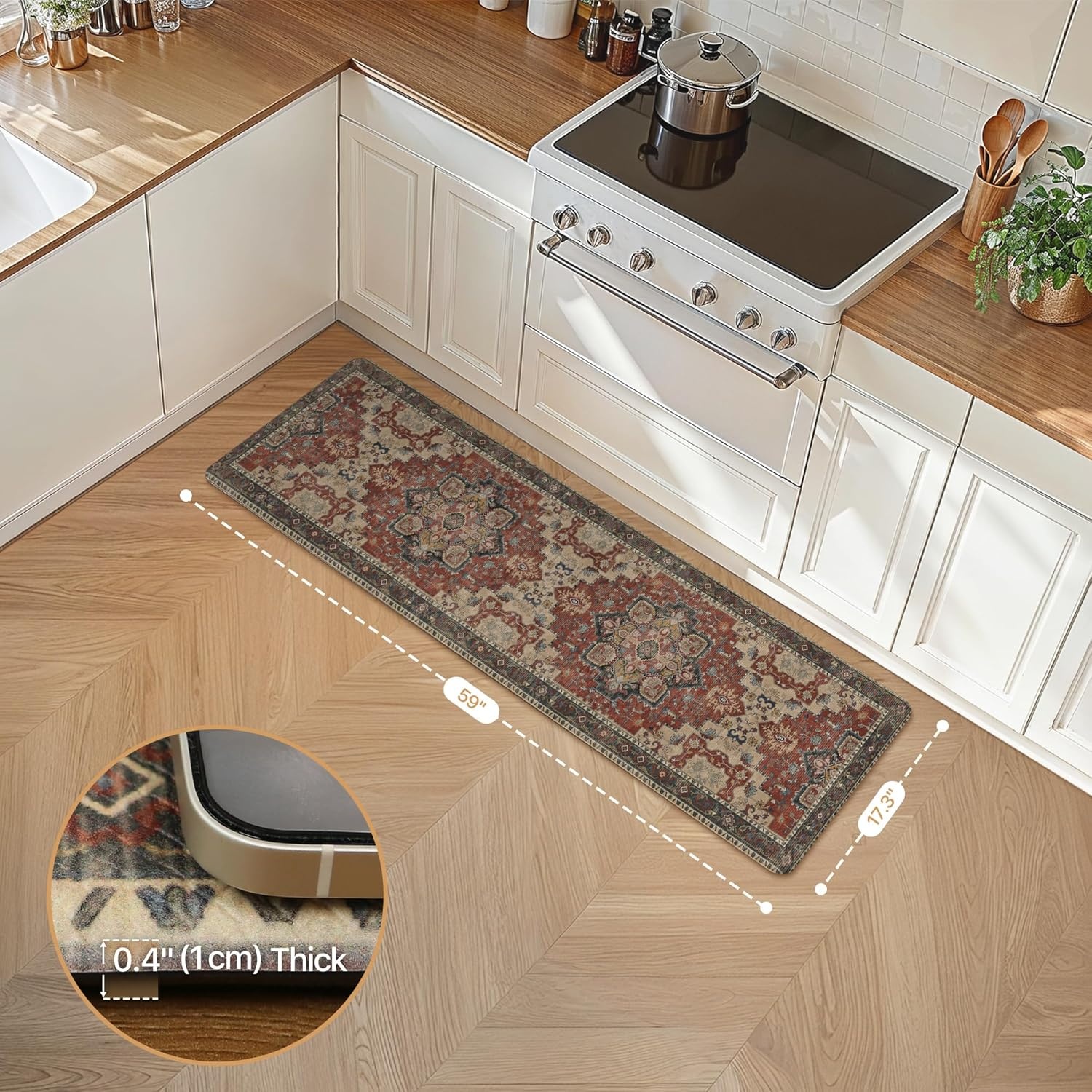 image:imageGENIMO Anti Fatigue Kitchen Mats for Floor 2PCS Cushioned Standing Mats 173x47amp173x30 Light Taupe Brown vintage boho rug set waterproof nonslip easyclean for home laundry sink farmhouseBordeaux Red