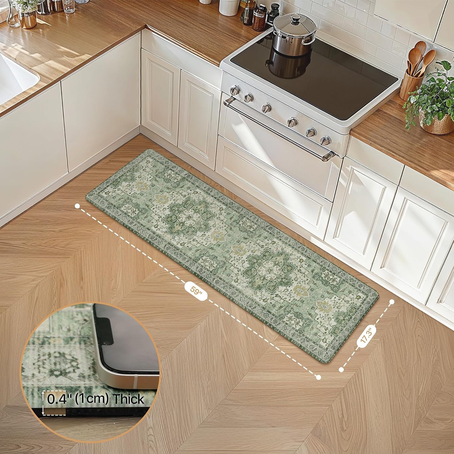 image:imageGENIMO Anti Fatigue Kitchen Mats for Floor 2PCS Cushioned Standing Mats 173x47amp173x30 Light Taupe Brown vintage boho rug set waterproof nonslip easyclean for home laundry sink farmhouseLight Green