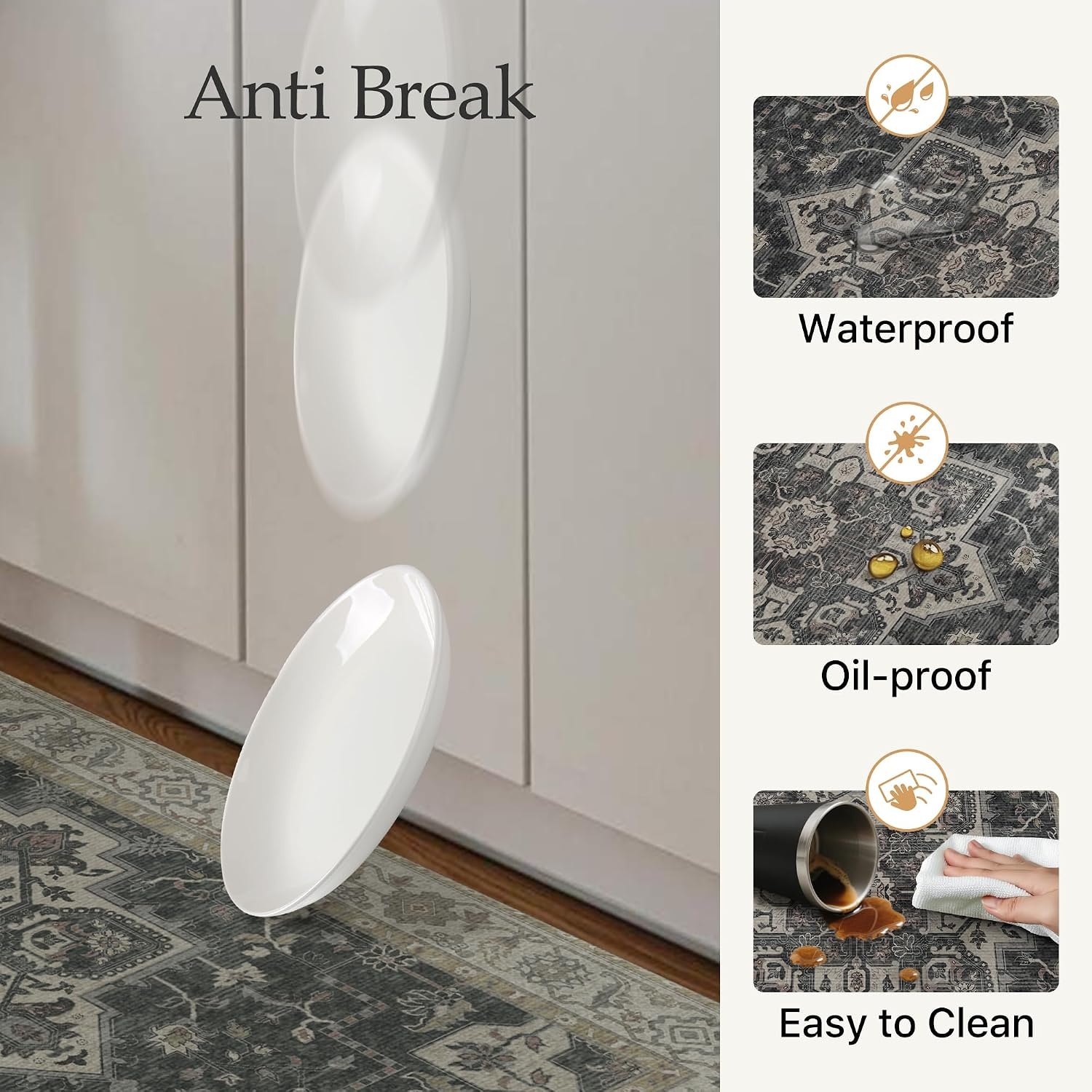 image:imageGENIMO Anti Fatigue Kitchen Mats for Floor 2PCS Cushioned Standing Mats 173x47amp173x30 Light Taupe Brown vintage boho rug set waterproof nonslip easyclean for home laundry sink farmhouseMidnight Gold