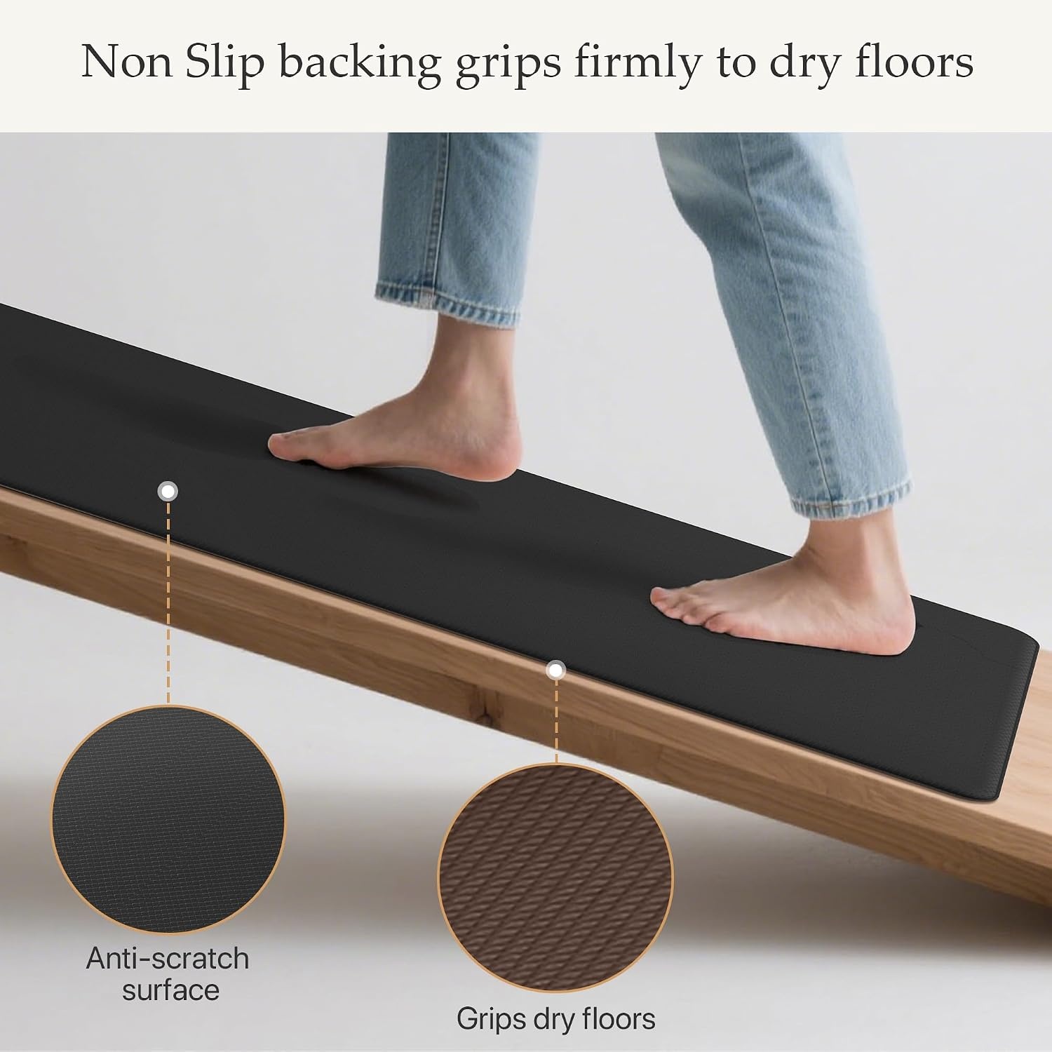 image:imageGENIMO Anti Fatigue Kitchen Mats for Floor 2PCS Cushioned Standing Mats 173x47amp173x30 Light Taupe Brown vintage boho rug set waterproof nonslip easyclean for home laundry sink farmhouseClassic Black