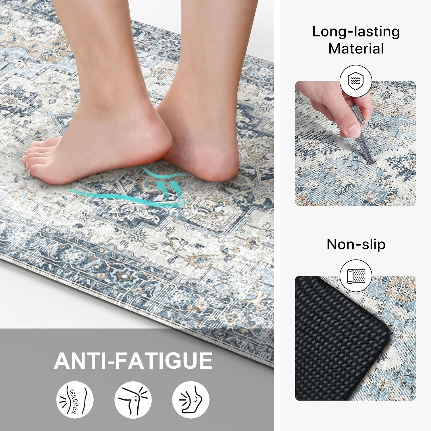 image:imageGENIMO Anti Fatigue Kitchen Mats for Floor 2PCS Cushioned Standing Mats 173x47amp173x30 Light Taupe Brown vintage boho rug set waterproof nonslip easyclean for home laundry sink farmhouseLight Blue