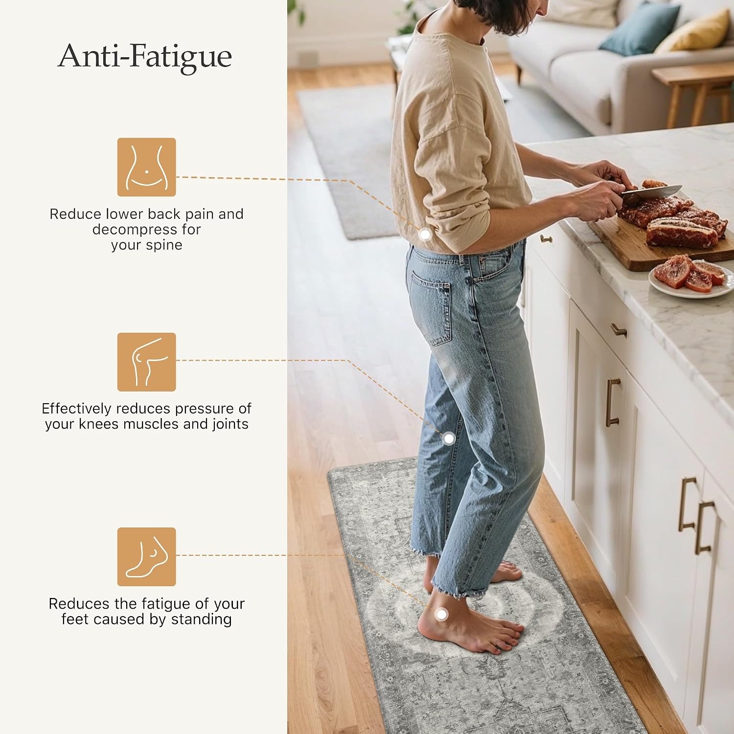 image:imageGENIMO Anti Fatigue Kitchen Mats for Floor 2PCS Cushioned Standing Mats 173x47amp173x30 Light Taupe Brown vintage boho rug set waterproof nonslip easyclean for home laundry sink farmhouseStone Gray