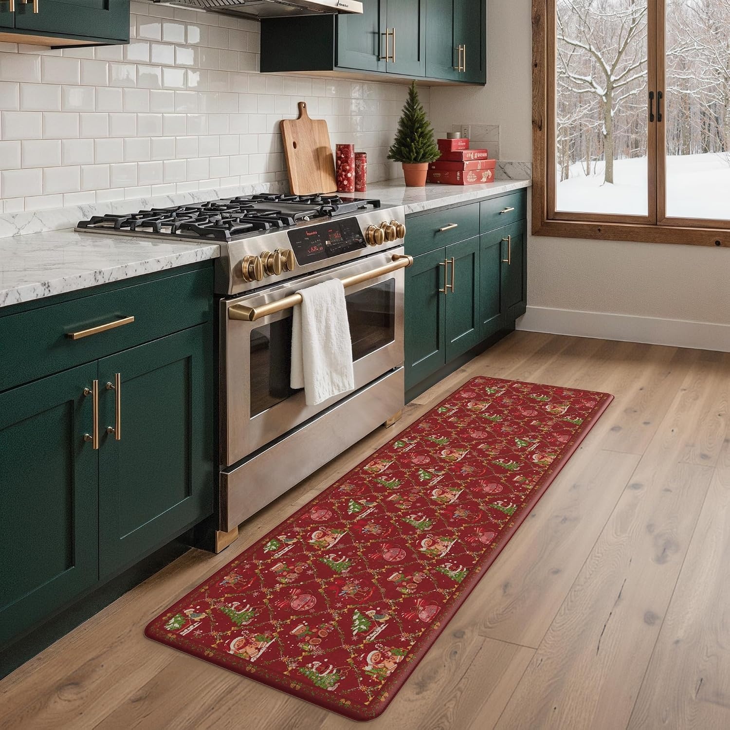 image:imageGENIMO Anti Fatigue Kitchen Mats for Floor 2PCS Cushioned Standing Mats 173x47amp173x30 Light Taupe Brown vintage boho rug set waterproof nonslip easyclean for home laundry sink farmhouseChristmas Red