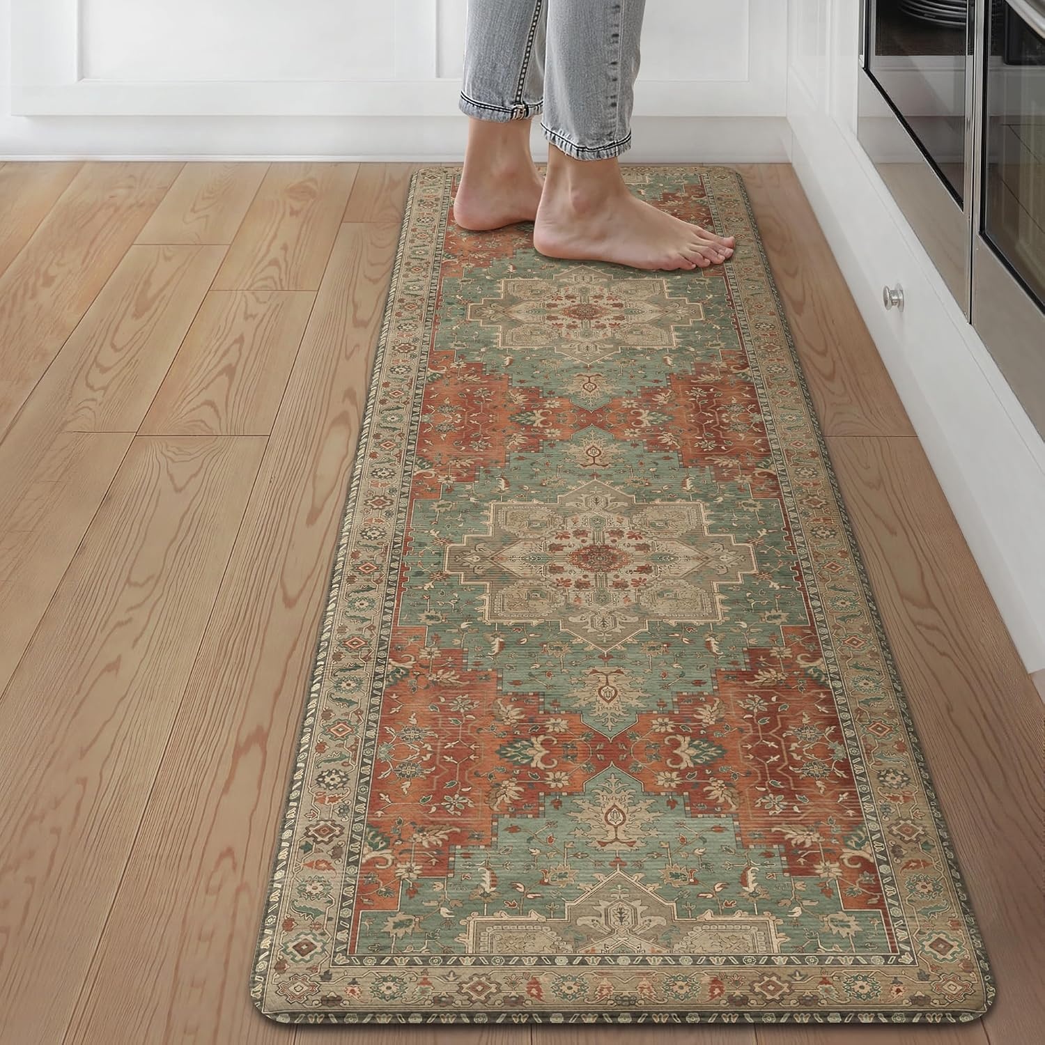 image:imageGENIMO Anti Fatigue Kitchen Mats for Floor 2PCS Cushioned Standing Mats 173x47amp173x30 Light Taupe Brown vintage boho rug set waterproof nonslip easyclean for home laundry sink farmhouseMulti Color