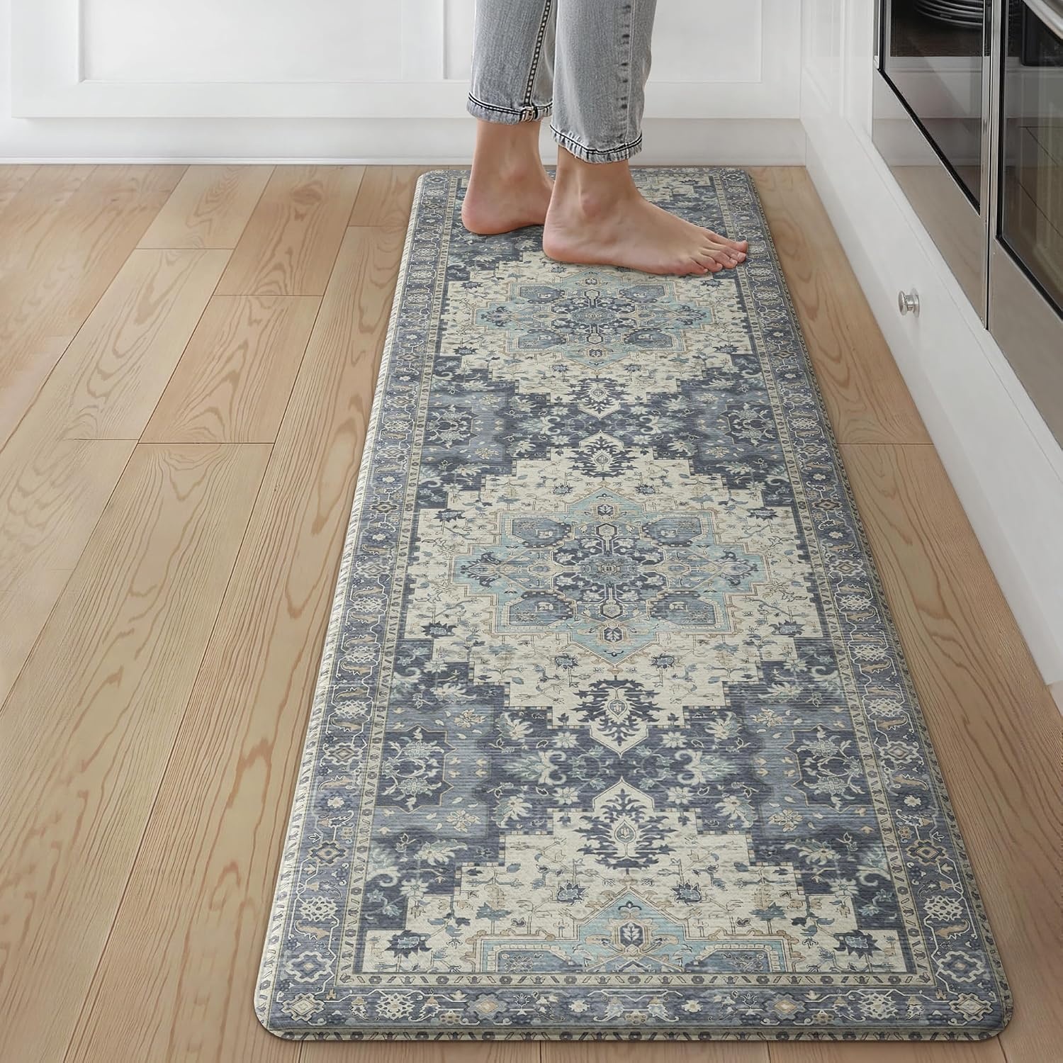 image:imageGENIMO Anti Fatigue Kitchen Mats for Floor 2PCS Cushioned Standing Mats 173x47amp173x30 Light Taupe Brown vintage boho rug set waterproof nonslip easyclean for home laundry sink farmhouseCenter Blue