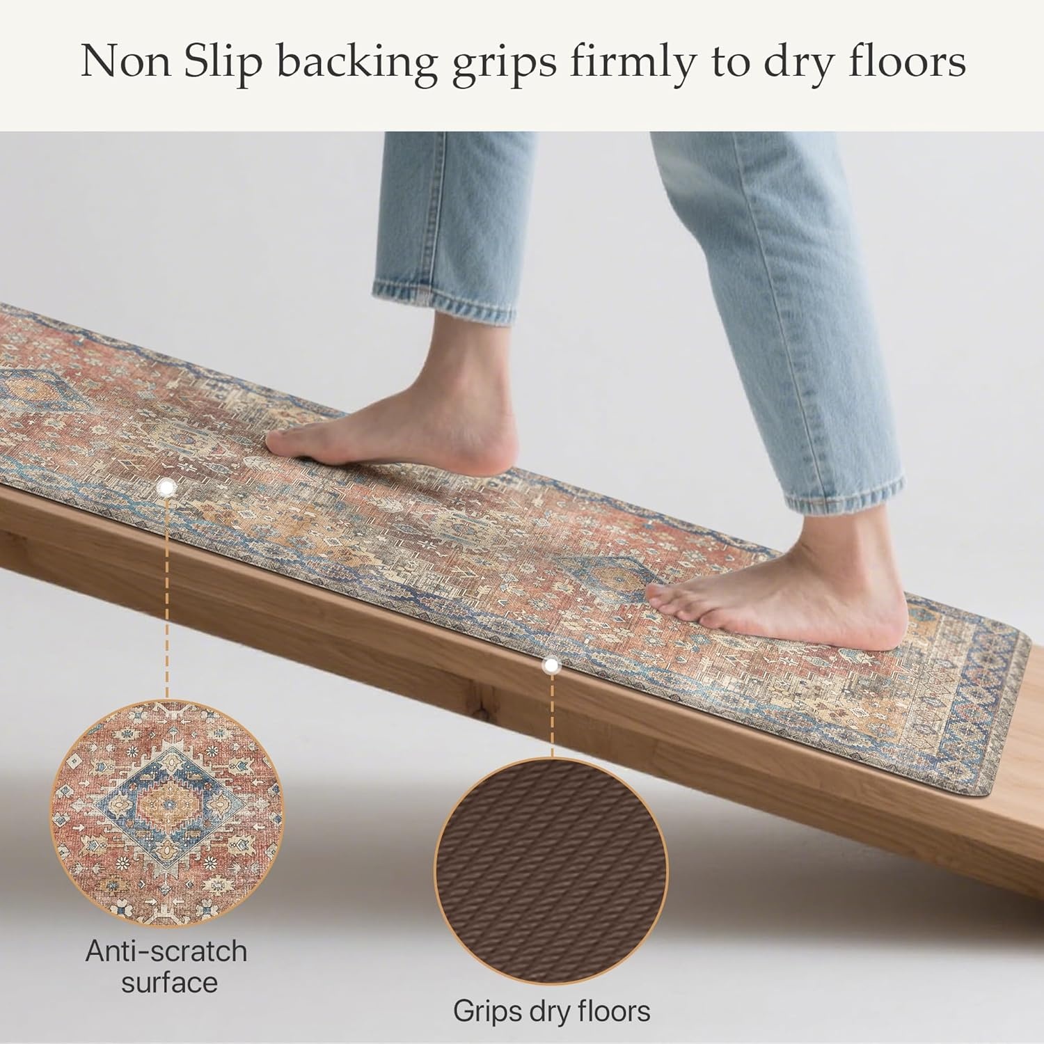 image:imageGENIMO Anti Fatigue Kitchen Mats for Floor 2PCS Cushioned Standing Mats 173x47amp173x30 Light Taupe Brown vintage boho rug set waterproof nonslip easyclean for home laundry sink farmhouseRetrobrick