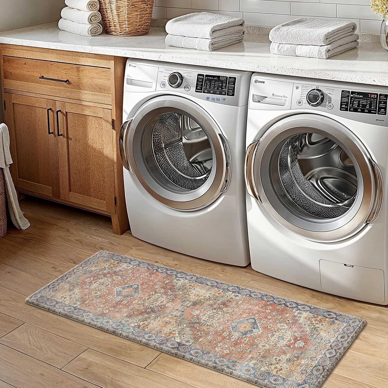 image:imageGENIMO Anti Fatigue Kitchen Mats for Floor 2PCS Cushioned Standing Mats 173x47amp173x30 Light Taupe Brown vintage boho rug set waterproof nonslip easyclean for home laundry sink farmhouseRetrobrick