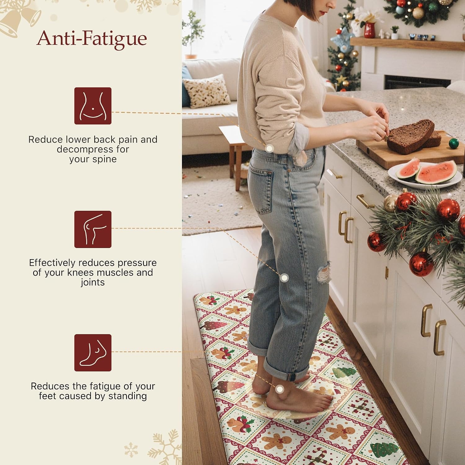 image:imageGENIMO Anti Fatigue Kitchen Mats for Floor 2PCS Cushioned Standing Mats 173x47amp173x30 Light Taupe Brown vintage boho rug set waterproof nonslip easyclean for home laundry sink farmhouseRed Beige