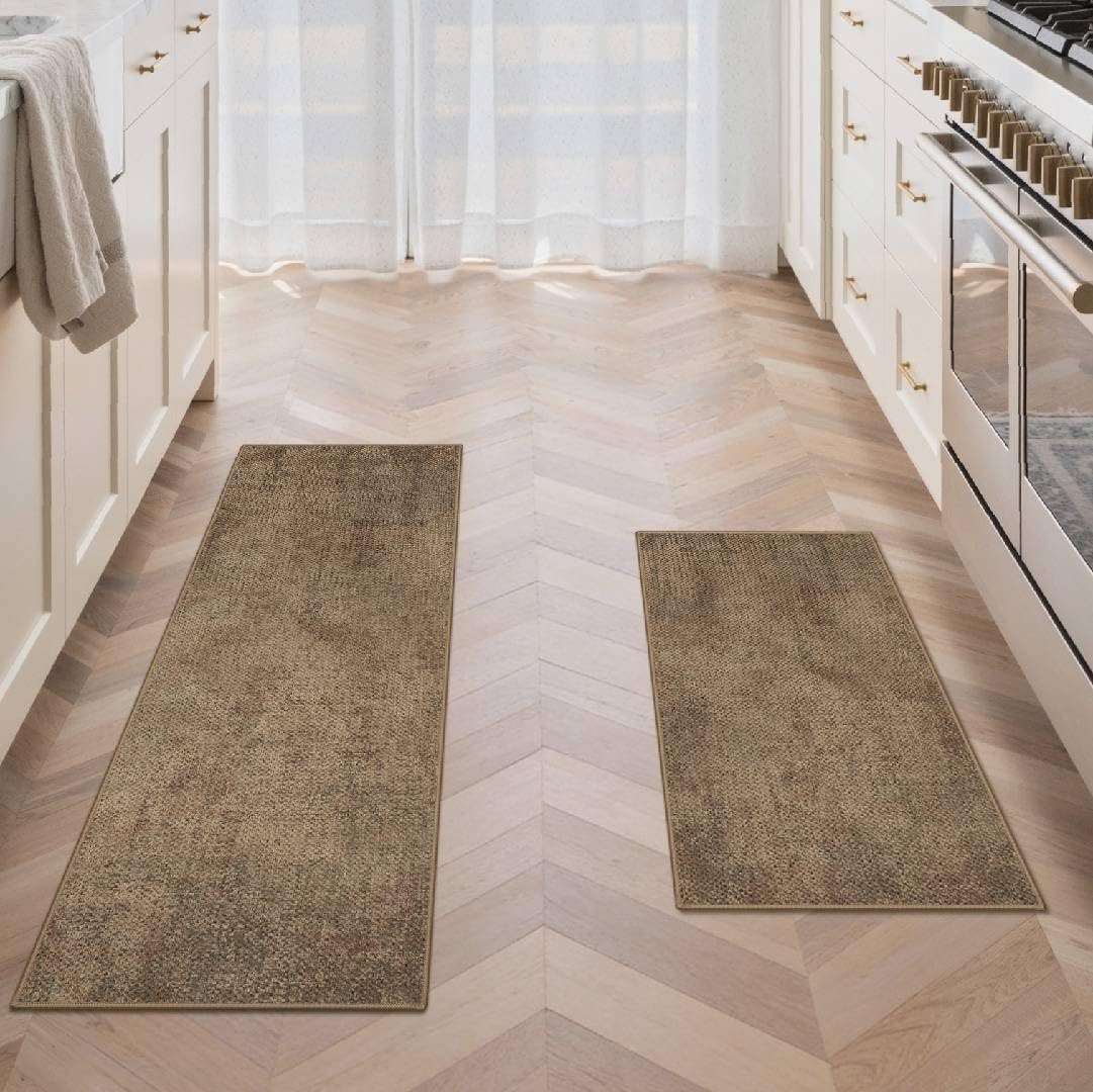 image:imageGENIMO Anti Fatigue Kitchen Mats for Floor 2PCS Cushioned Standing Mats 173x47amp173x30 Light Taupe Brown vintage boho rug set waterproof nonslip easyclean for home laundry sink farmhouseJute